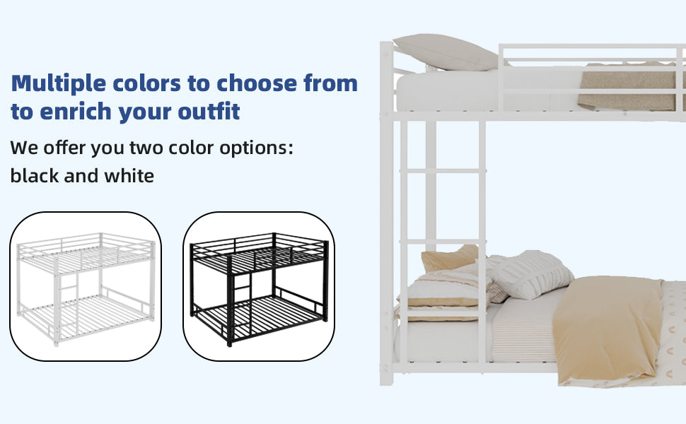 White twin over twin bunk bed, close-up of metal frame and ladder