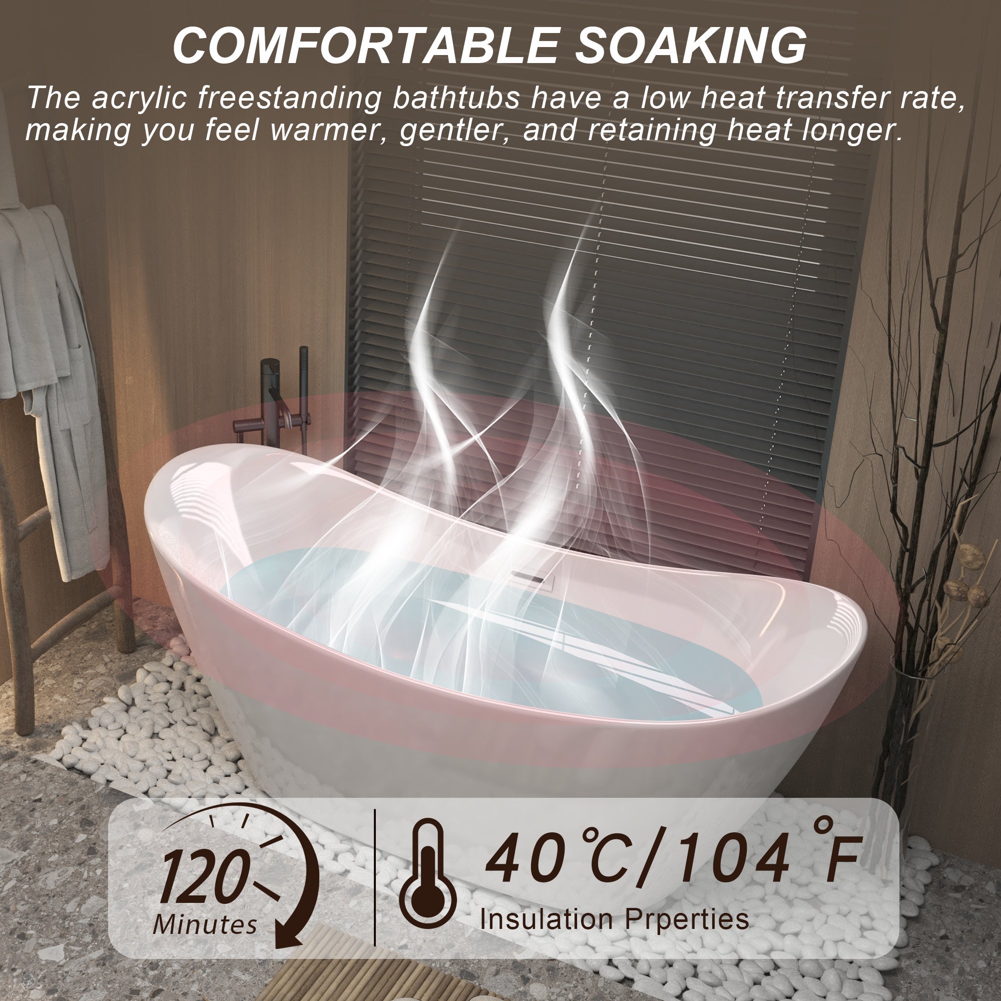 Acrylic freestanding bathtub gloss white with chrome drain, top-down view