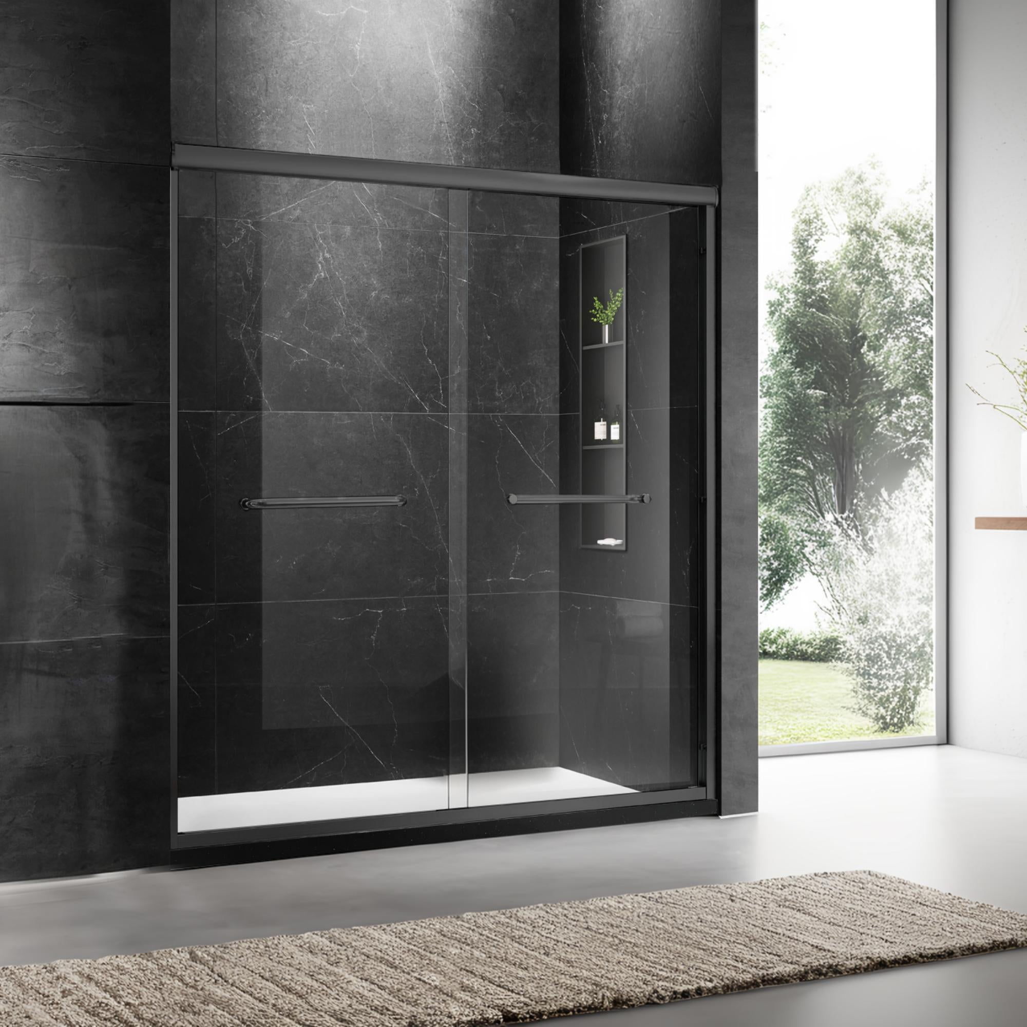 60 x 74 in Frameless Sliding Shower Door - 60 x 74 in / Matte Black view 1