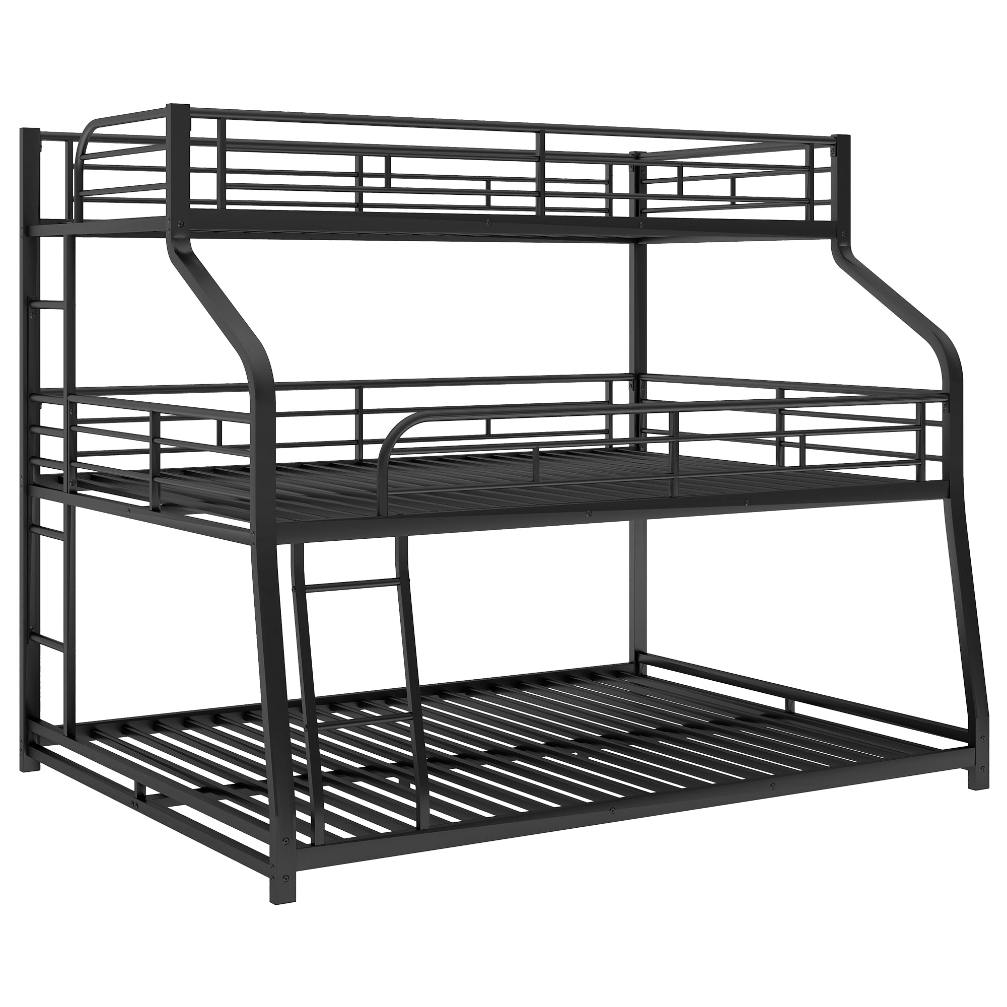 Twin XL/Full XL/Queen Triple Bunk Bed with Long and Short Ladder and Full-Length Guardrails,Black