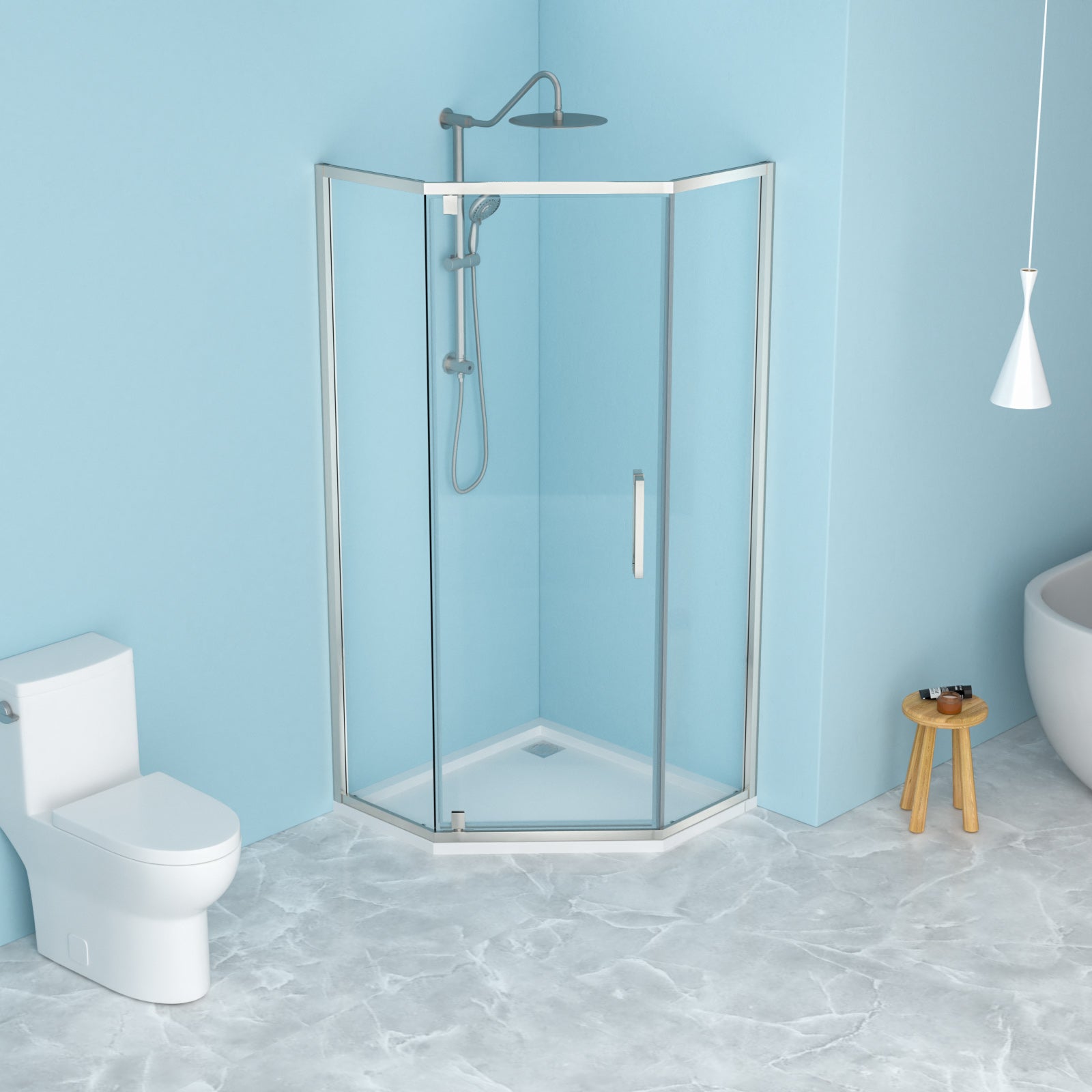 34-1/8 x 72 in Semi-Frameless Neo-Angle Shower Enclosure - 34-1/8 x 72 in / Brushed Silver view 2