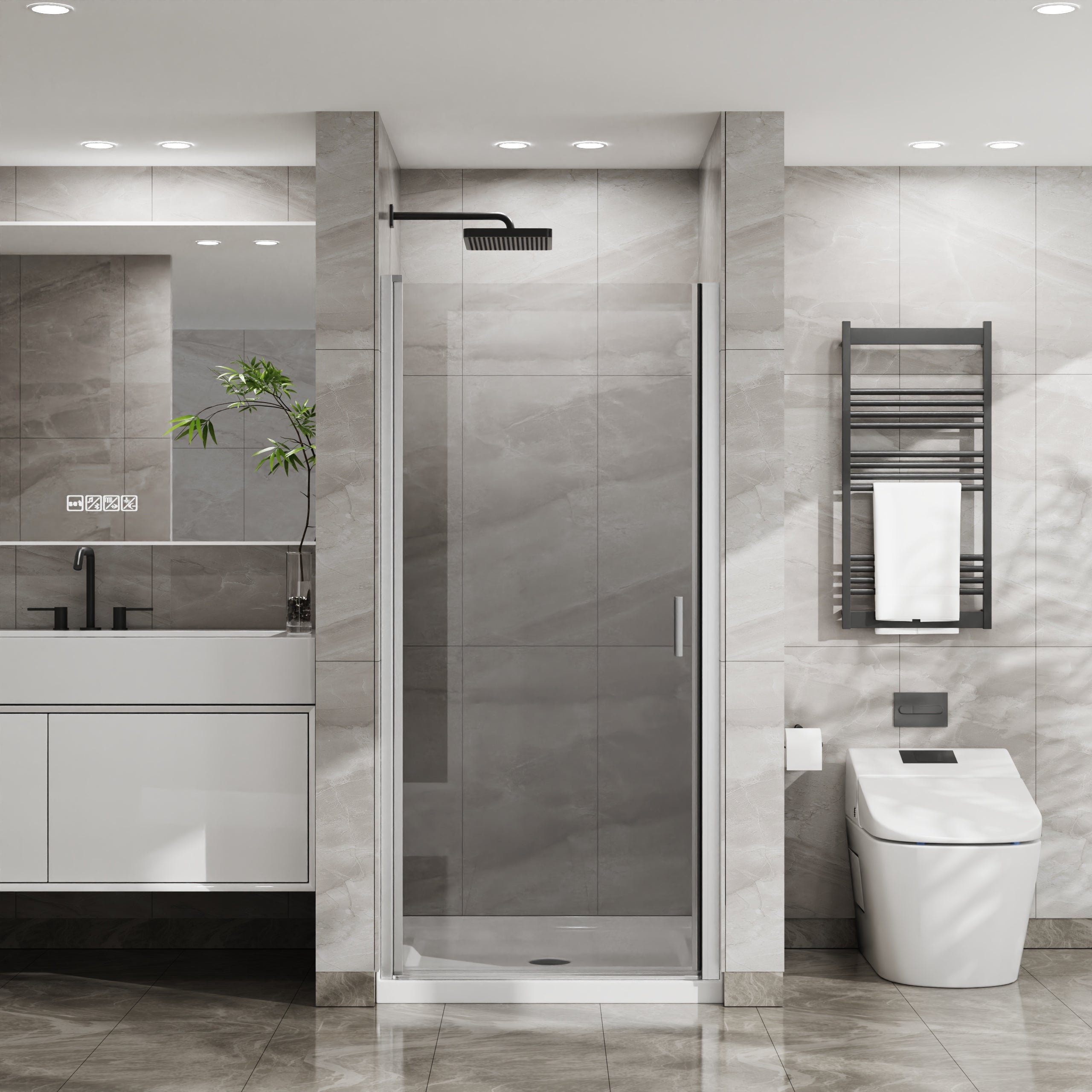34 x 72 in Semi-Frameless Pivot Shower Door - 34 x 72 in / Chrome view 1