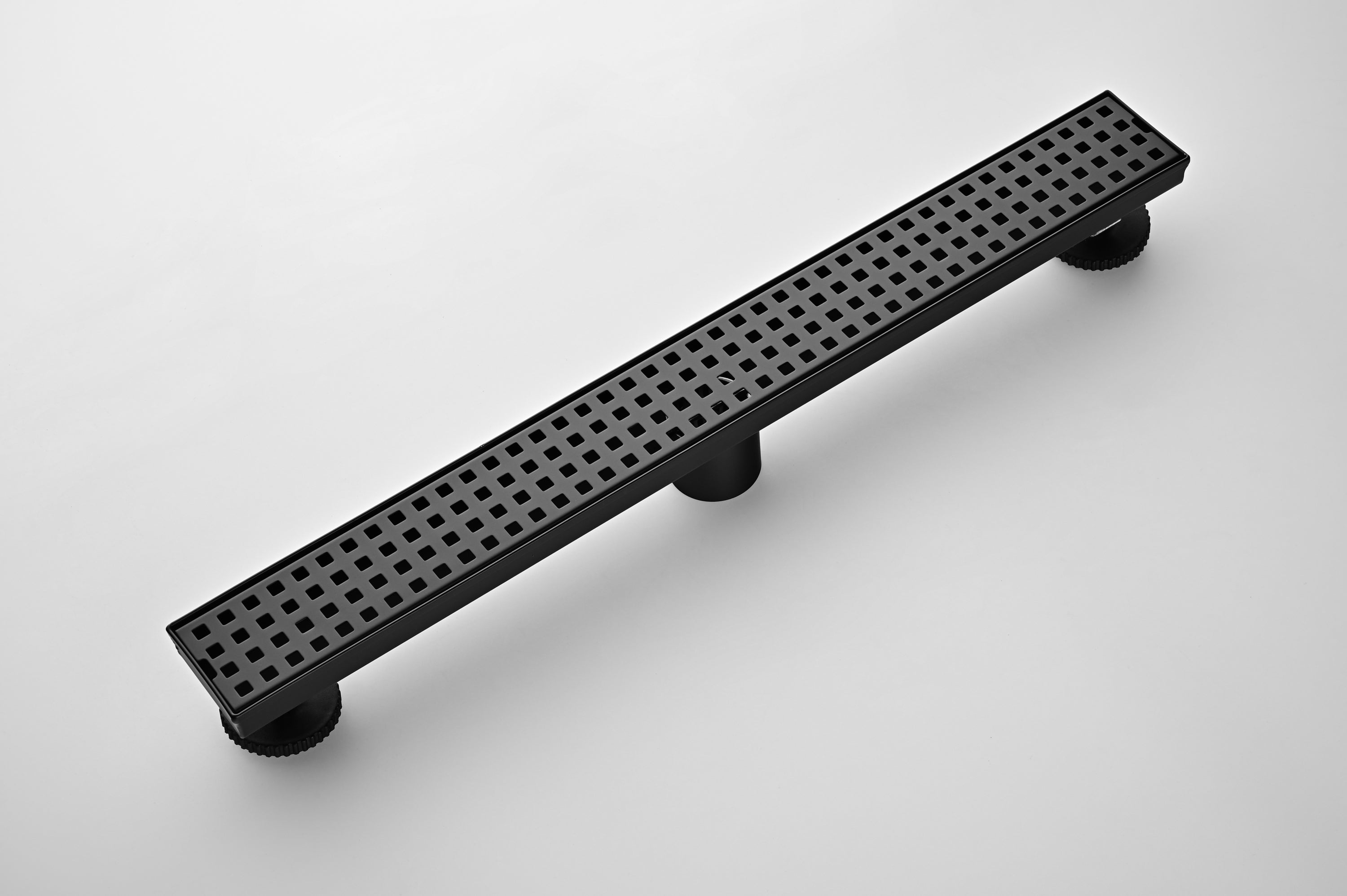 24 Inches Linear Shower Drain with Removable Quadrato Pattern Grate, 304 Stainless Shower Drain Included Hair Strainer and Leveling Feet, Flange