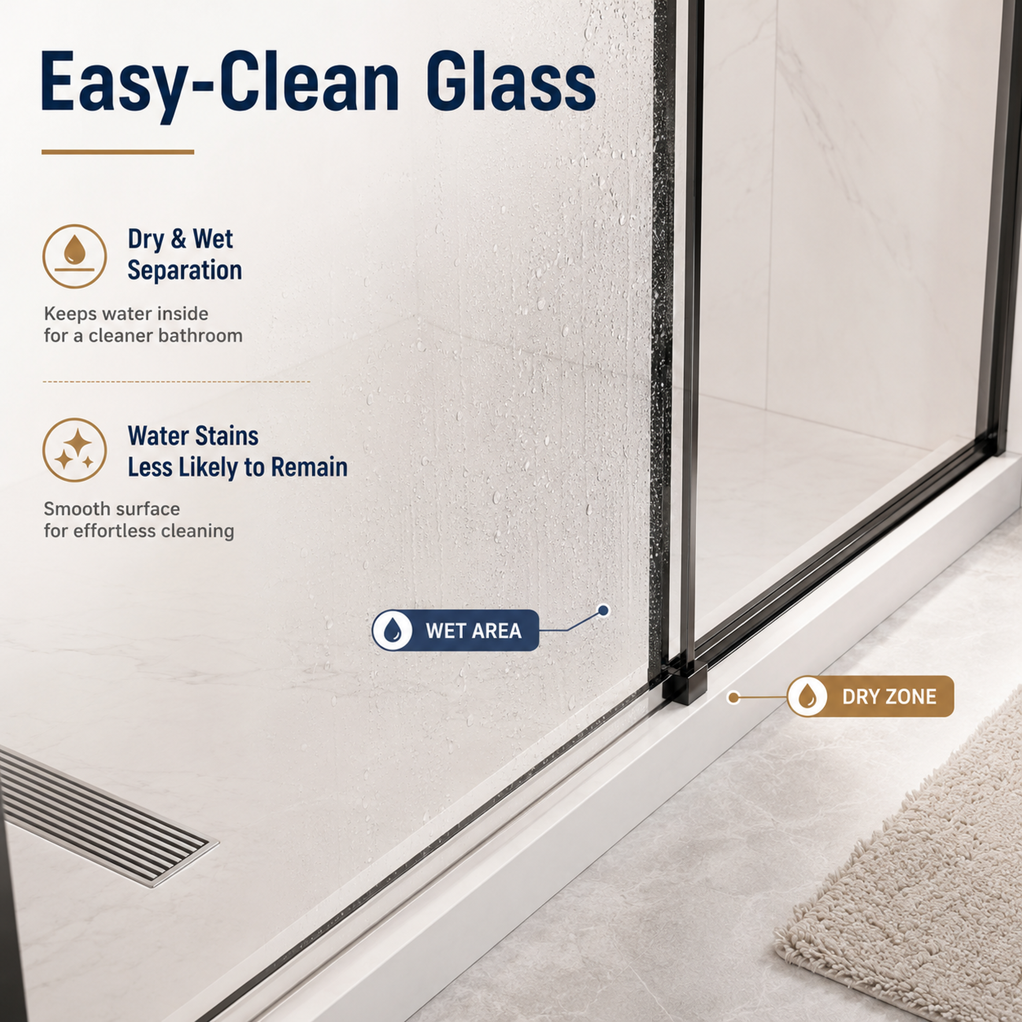 Soft-close shower door dimensions view