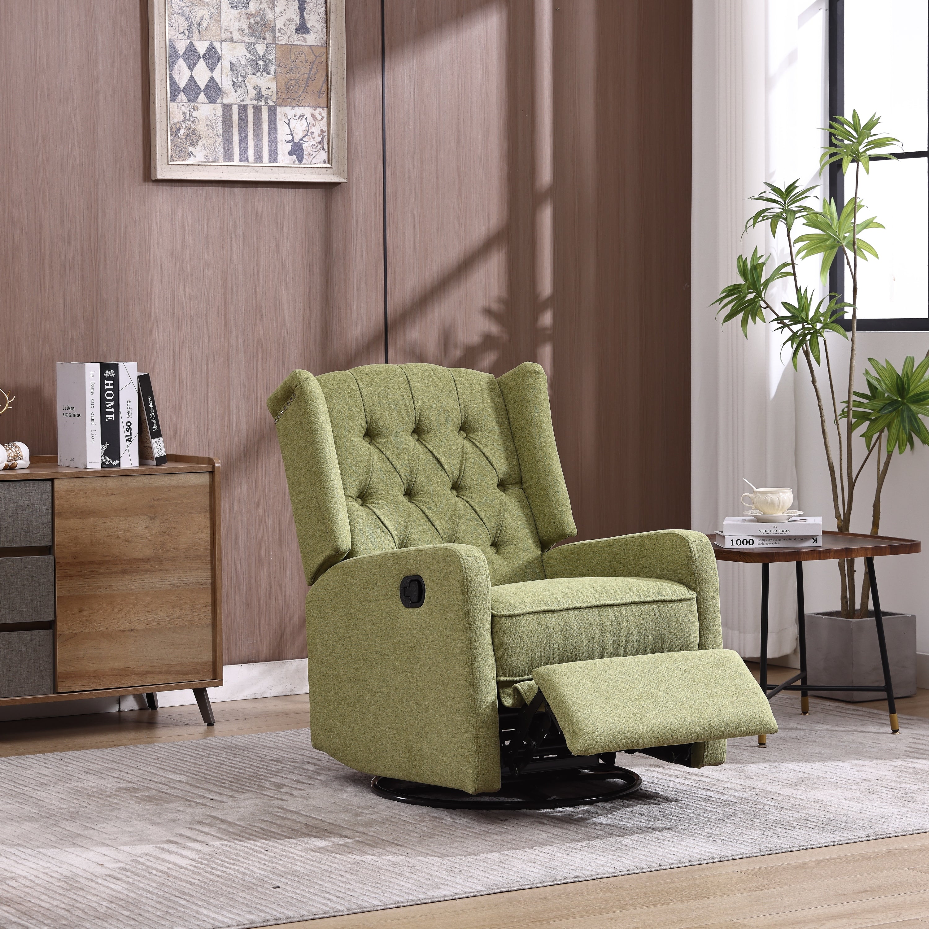 COOLMORE Rocking Recliner Chair,360 Degree Swivel Nursery Rocking Chair,Glider Chair,Modern Small Rocking Swivel Recliner Chair for Bedroom,Living Room Chair Home Theater Seat (Ovive Green)