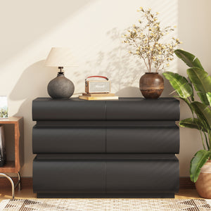 6-drawer modern dresser, black handle-free chest of drawers, front view