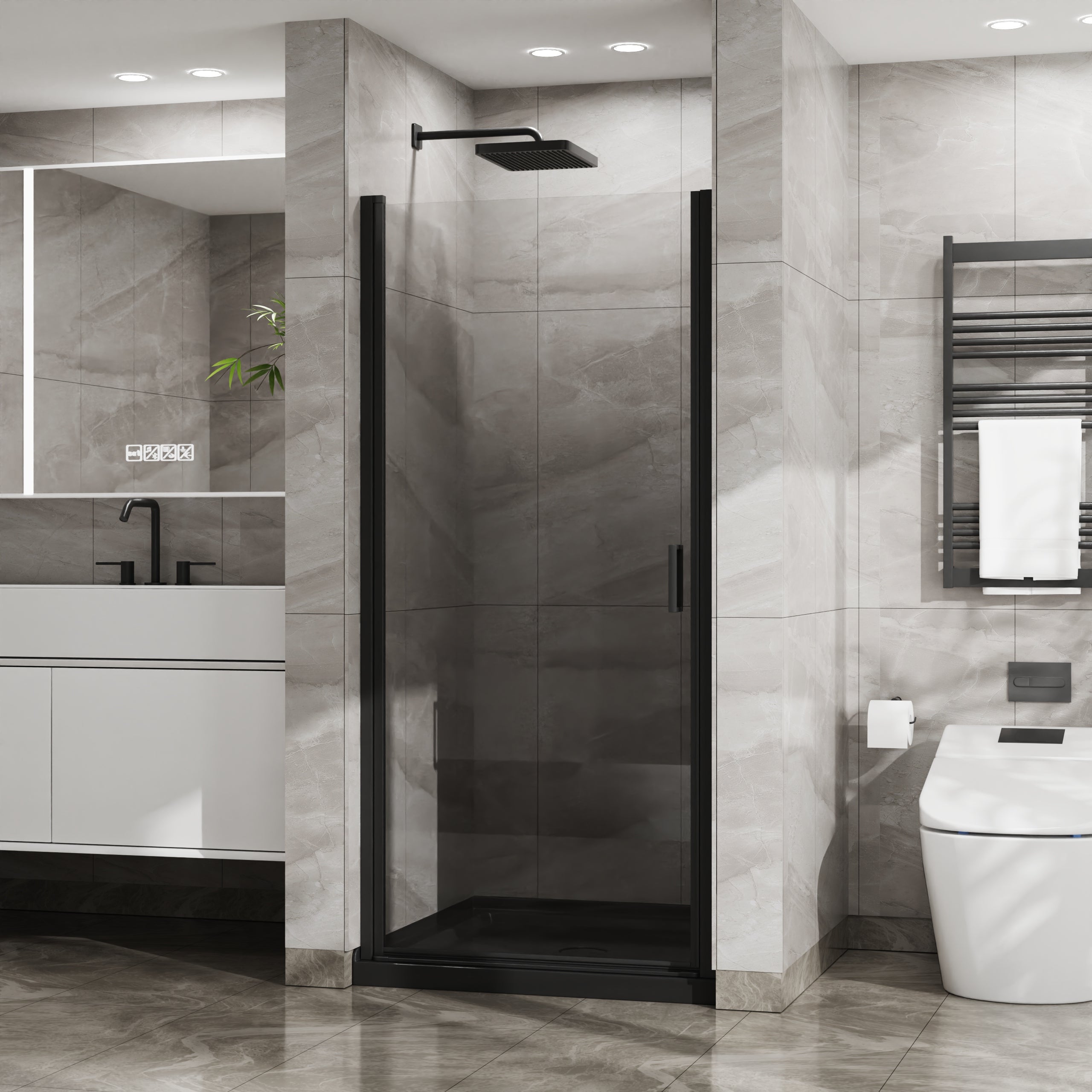 34 x 72 in Semi-Frameless Pivot Shower Door - 34 x 72 in / Matte Black view 2