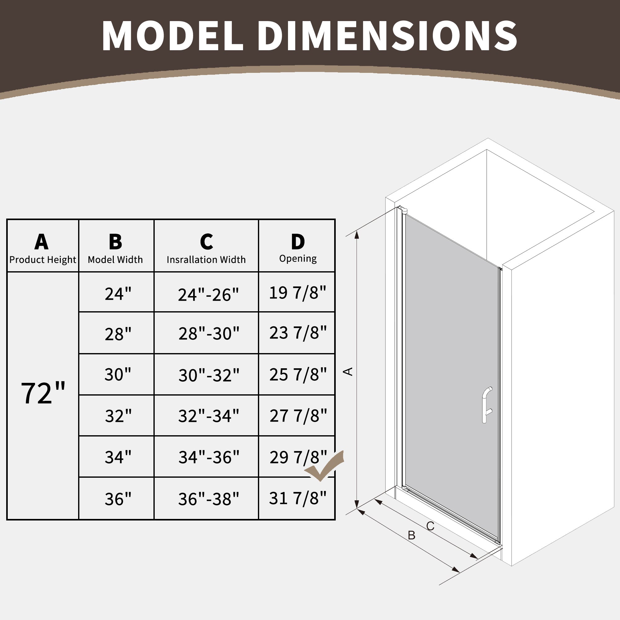 Pivot shower door hardware detail