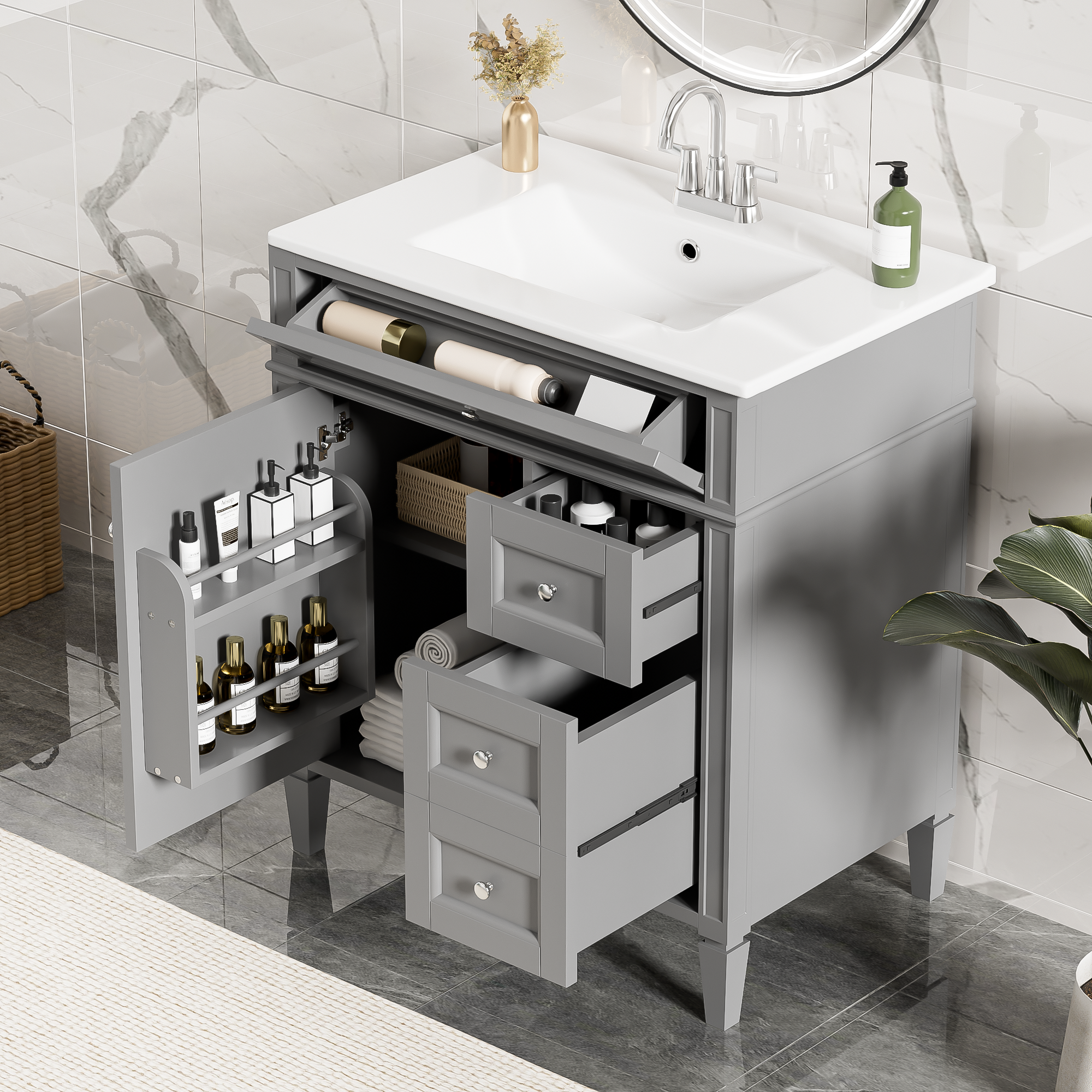 30-inch modern single-sink bathroom vanity with top sink, front view