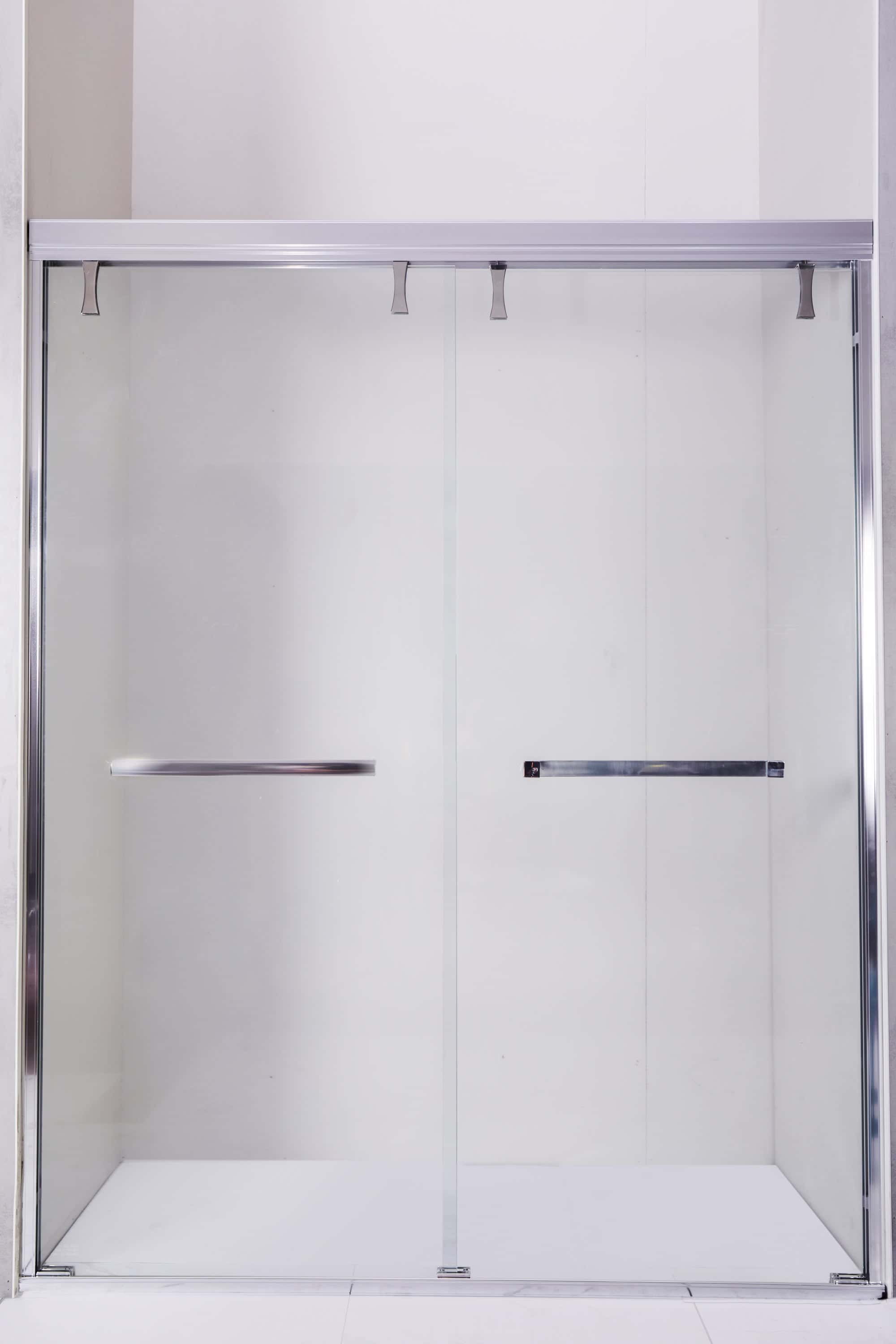 56-60"W x 76"H Semi-Frameless Shower Door, Double Sliding Shower Door, 5/16" (8mm) Clear Tempered Glass Shower Door with Explosion-Proof Film, Chrome 24D212-60C-COMBO-1