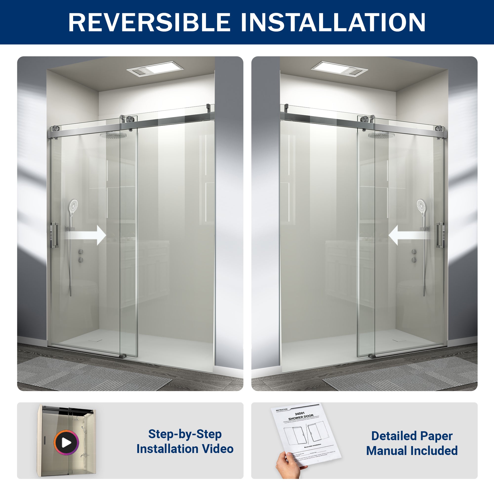 56-60 x 76 in Soft-Close Frameless Sliding Shower Door - 56-60 x 76 in / Brushed Nickel view 5