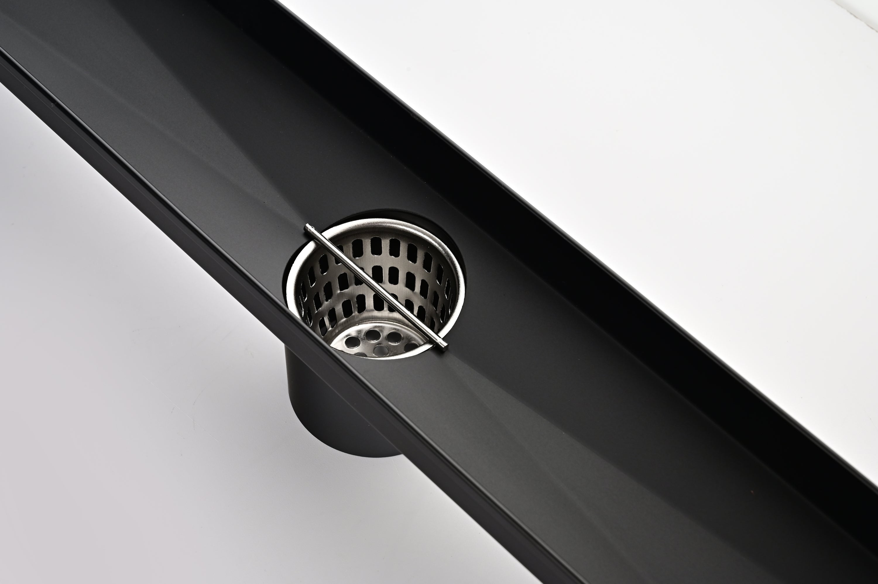 24 Inches Linear Shower Drain with Removable Quadrato Pattern Grate, 304 Stainless Shower Drain Included Hair Strainer and Leveling Feet, Flange