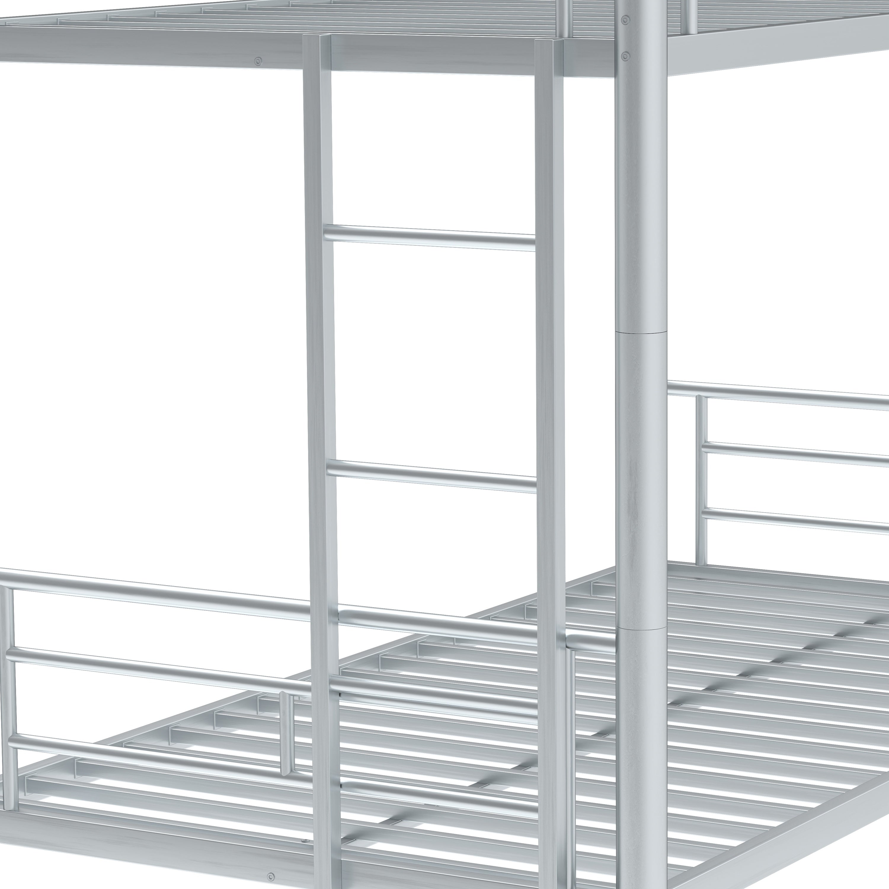Bunk Bed Twin Over Twin Size with Ladder and high Guardrail, Able to Split, Metal Bunk Bed, Storage Space, Noise Free,Grey Silver