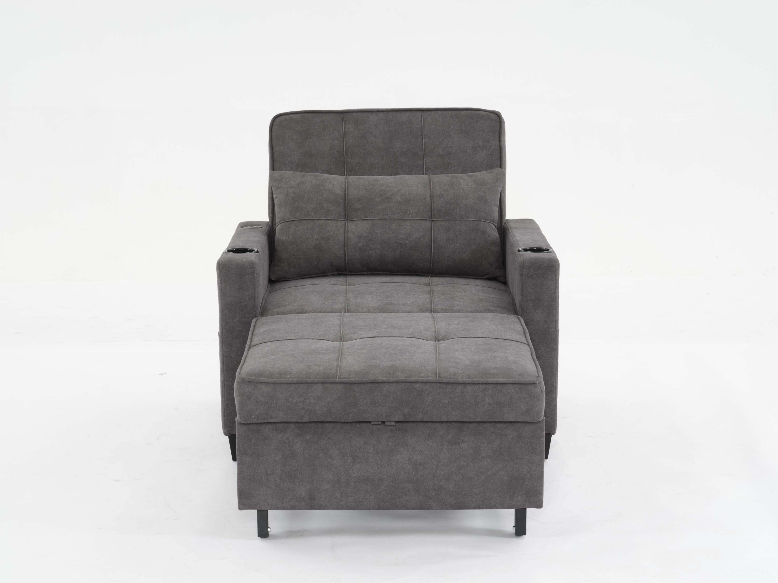 Futon Chair Bed Convertible Chair 3-in-1 Pull Out Sleeper Chair Beds with USB Ports,Wear-resistant and Anti-scratch, Armchair Bed Sleeper for Living Room (Dark Grey Scratch Cloth)