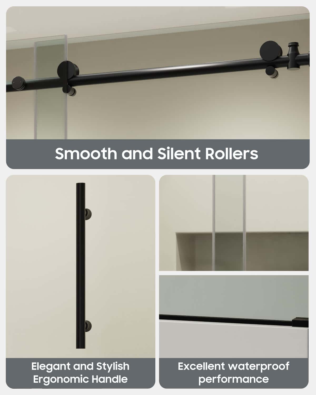 Frameless Sliding Glass Shower Doors 60" W x 59"H with 5/16"(8mm) Clear Tempered Glass, Matt Black Finish
