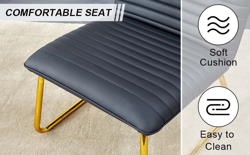 Black minimalist armless sofa chair with PU backrest and golden metal legs, suitable for offices, restaurants, kitchens, and bedrooms