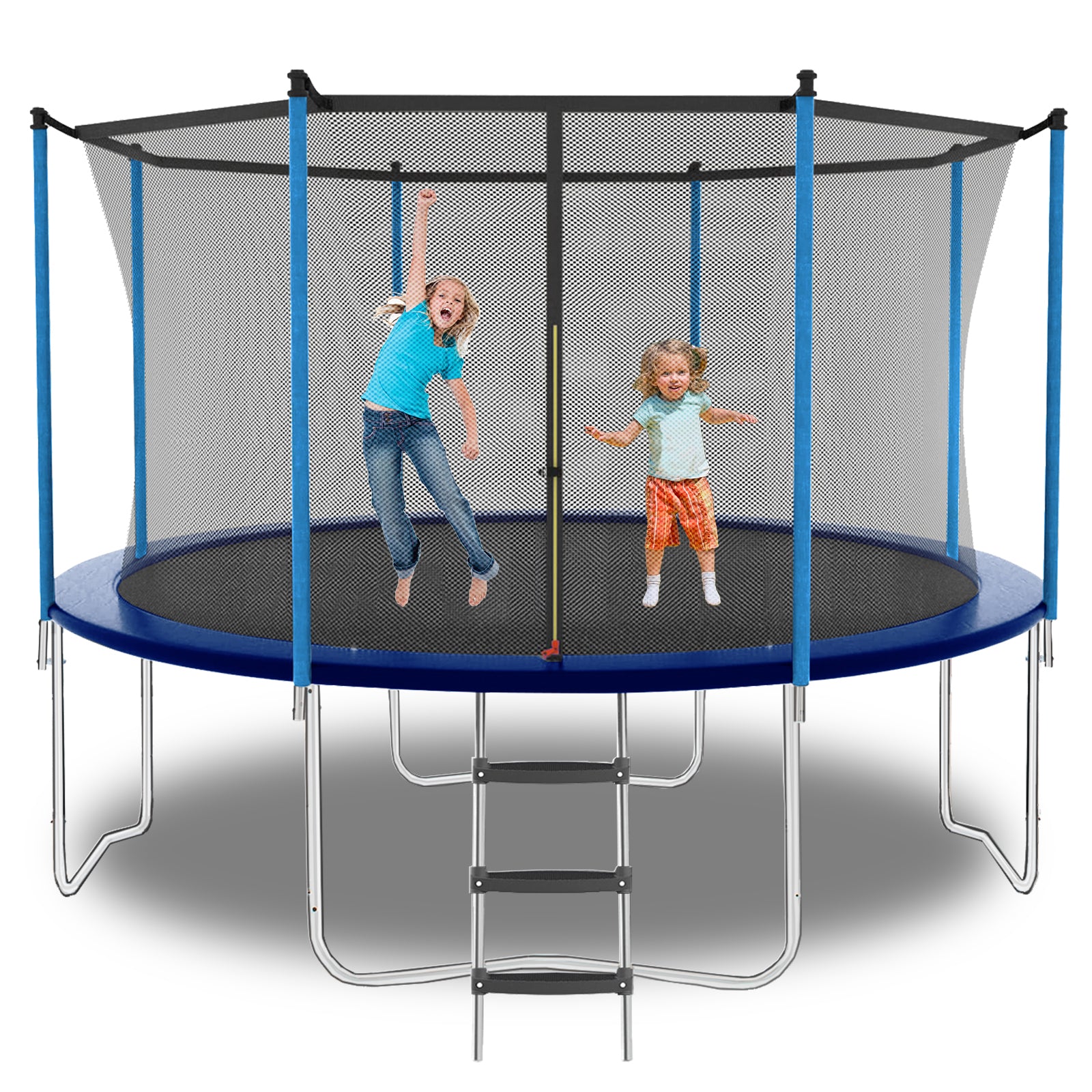 8ft Blue Outdoor Toddler Trampoline with Enclosure Safety Net Jumping Fun Trampoline, heavy-duty jump pads, spring-loaded for children and adults, Gifts for Boys/Girls