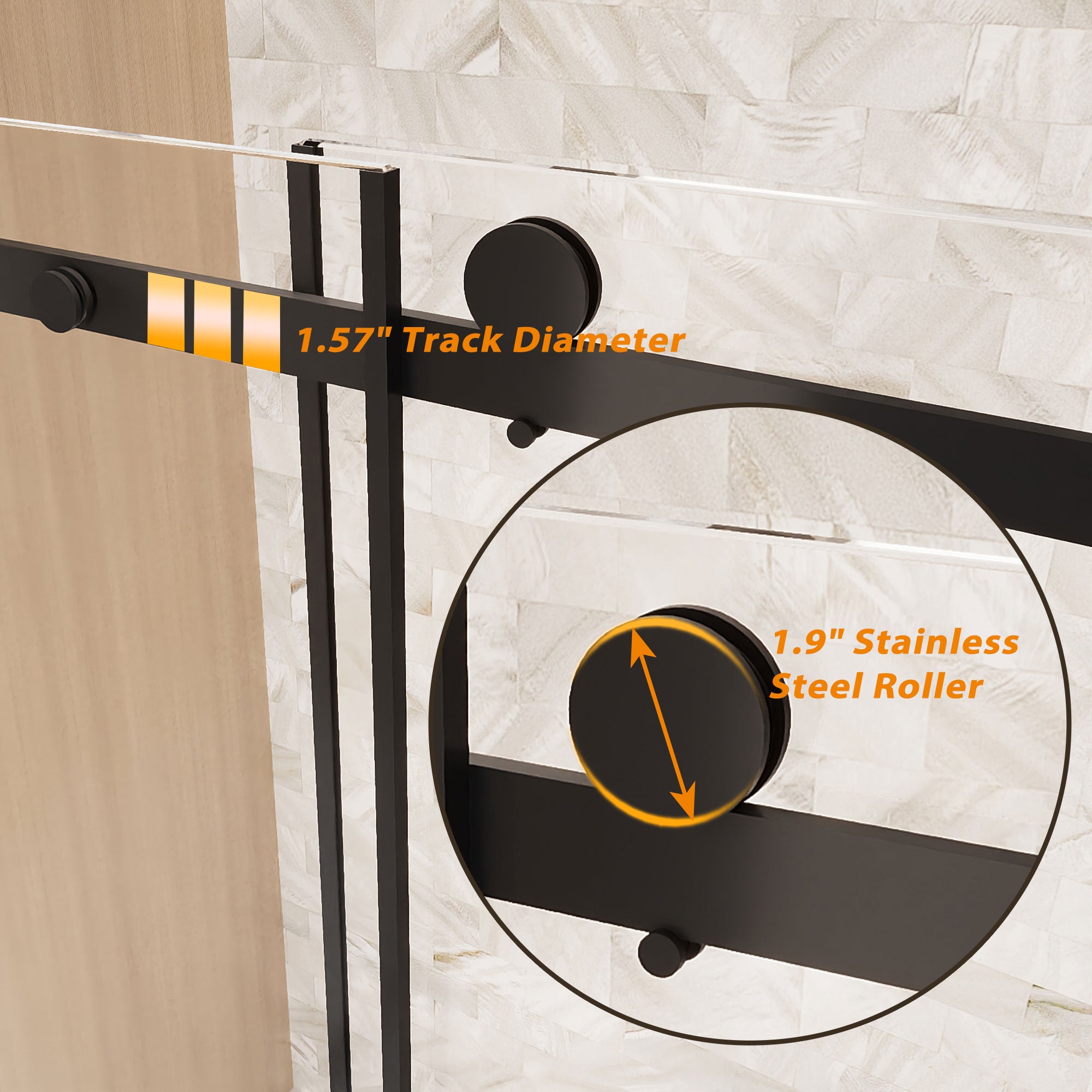 48 x 76 in Frameless Single Sliding Square-Tube Shower Door - 48 x 76 in / Matte Black / Square Tube view 4