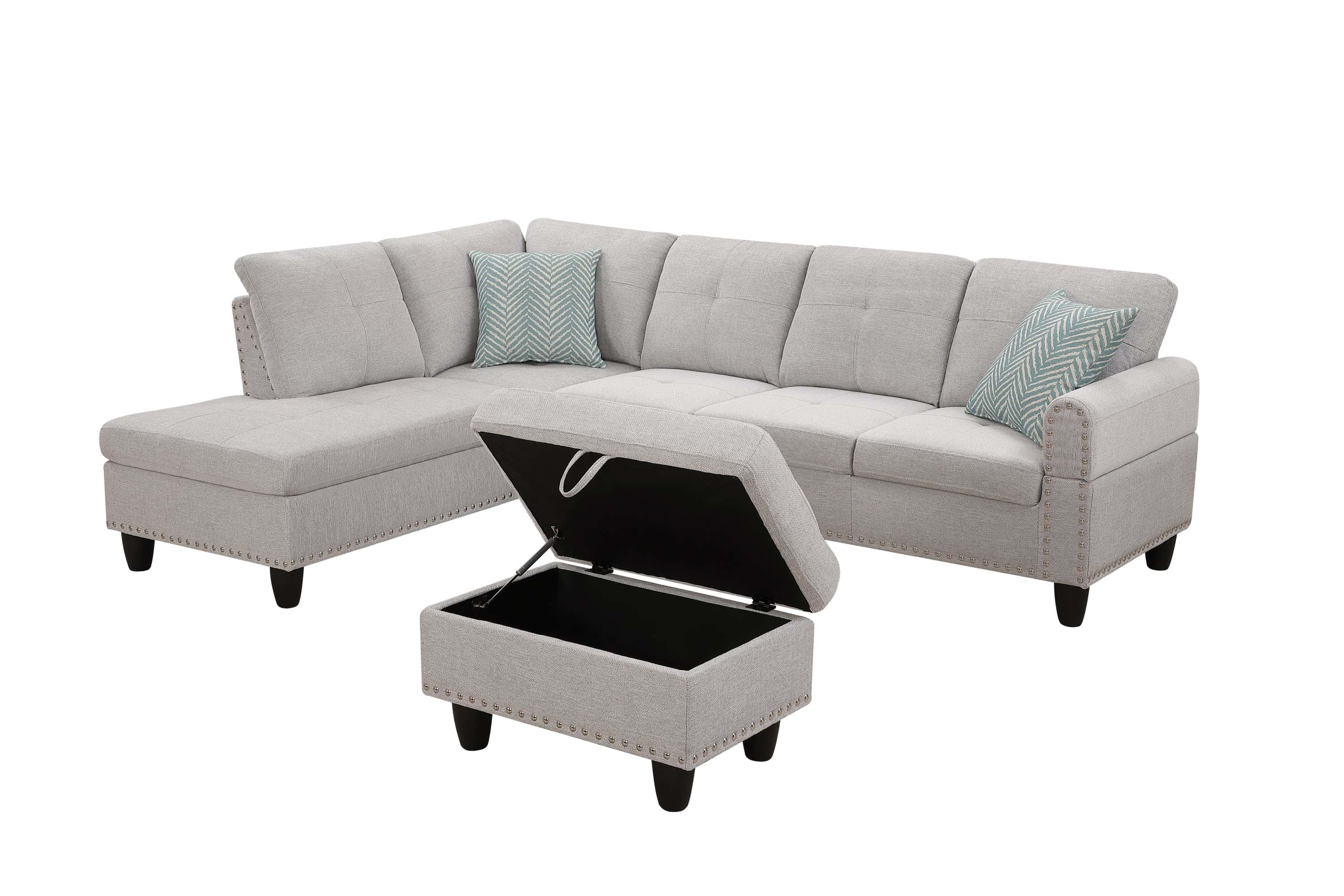 Alger 98" Wide Left Hand Facing Sofa & Chaise with Ottoman