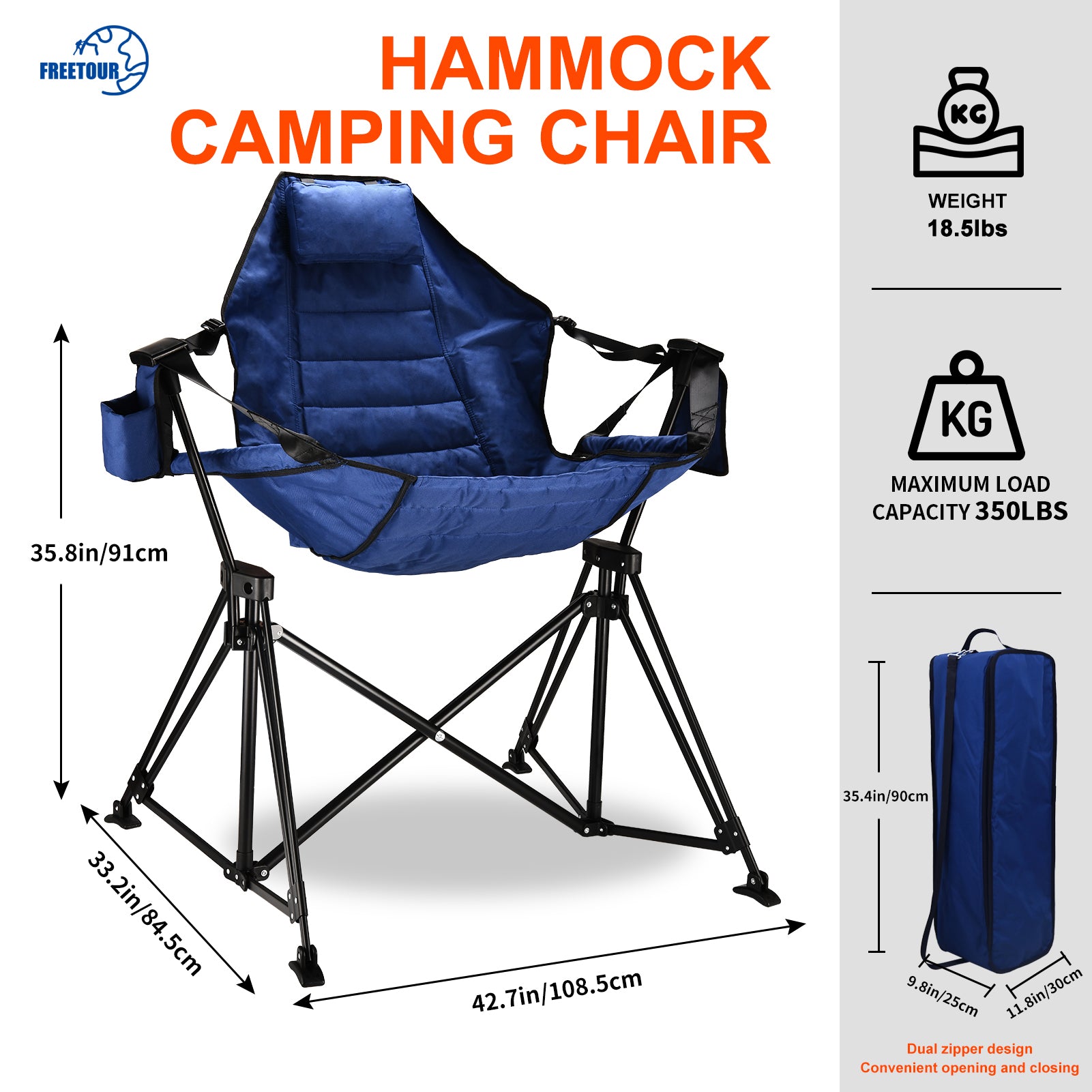 Hammock Camping Chair Folding 350 lbs Foldable Portable Rocking Chairs for Adults Outside Swinging Camp with Stand Lawn Garden Hanging Outdoor