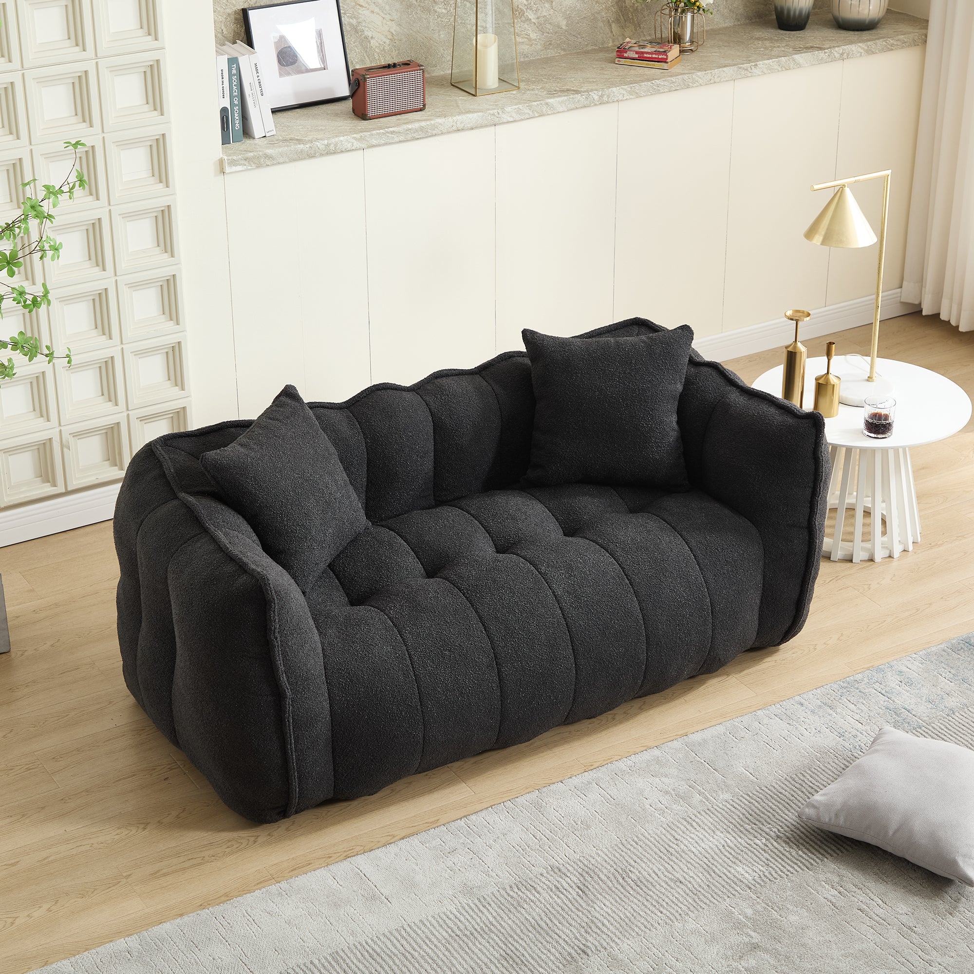 Two-person square beanbag chair recliner sofa, front view