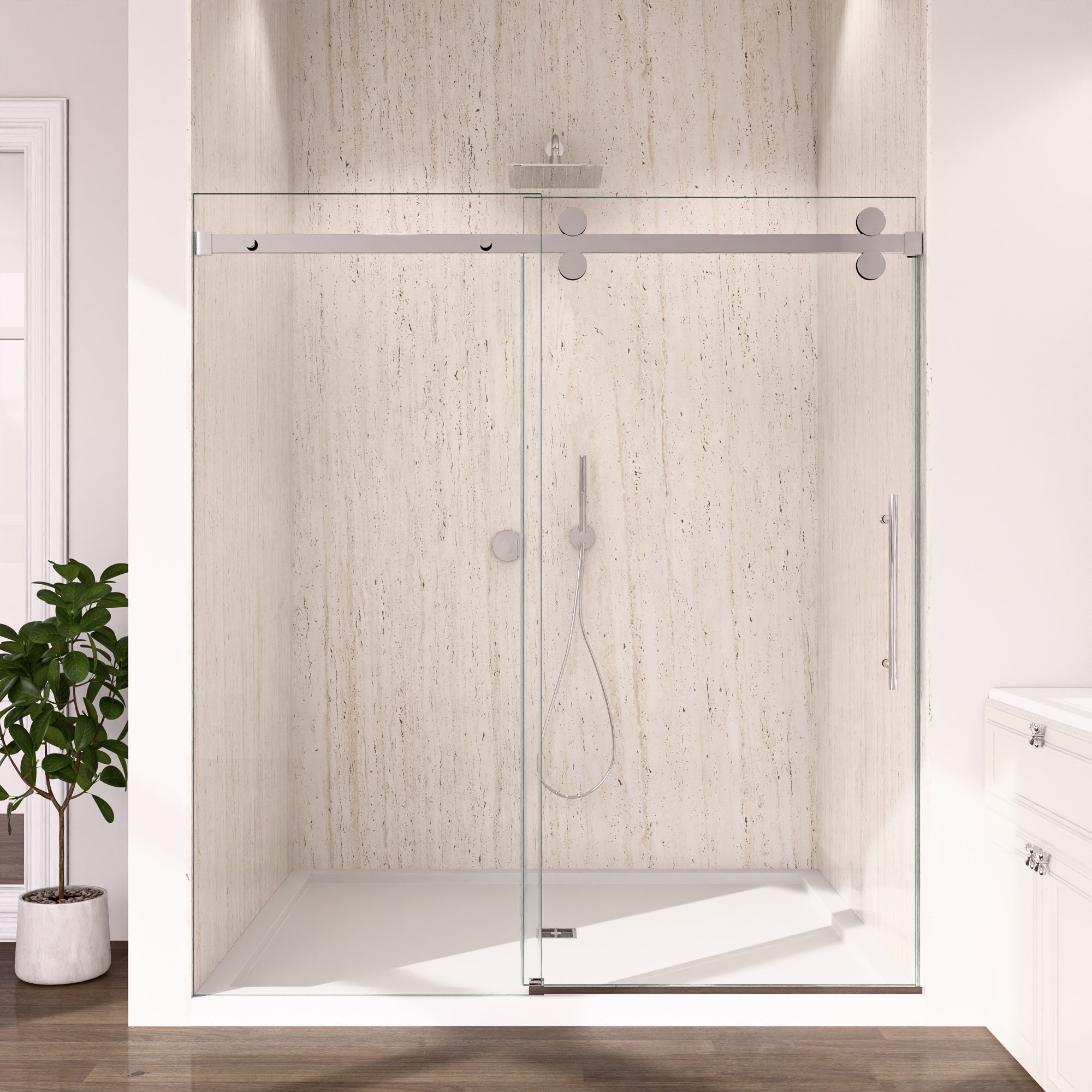 56-60 x 72 in Frameless Sliding Shower Door Enclosure - 56-60 x 72 in / Chrome view 3