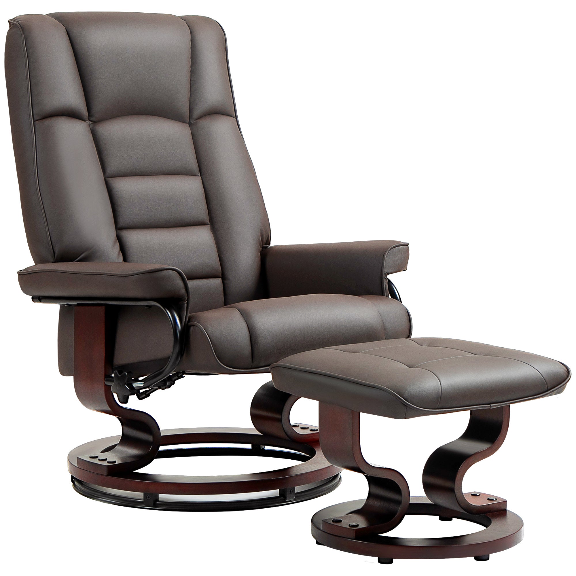 HOMCOM Recliner with Ottoman, Swivel Recliner Chair and Ottoman, Faux Leather Reclining Chair with High Back and Wood Frame for Living Room, Bedroom, Brown