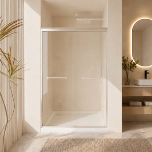 Sliding shower door 44-48 inch brushed nickel front view