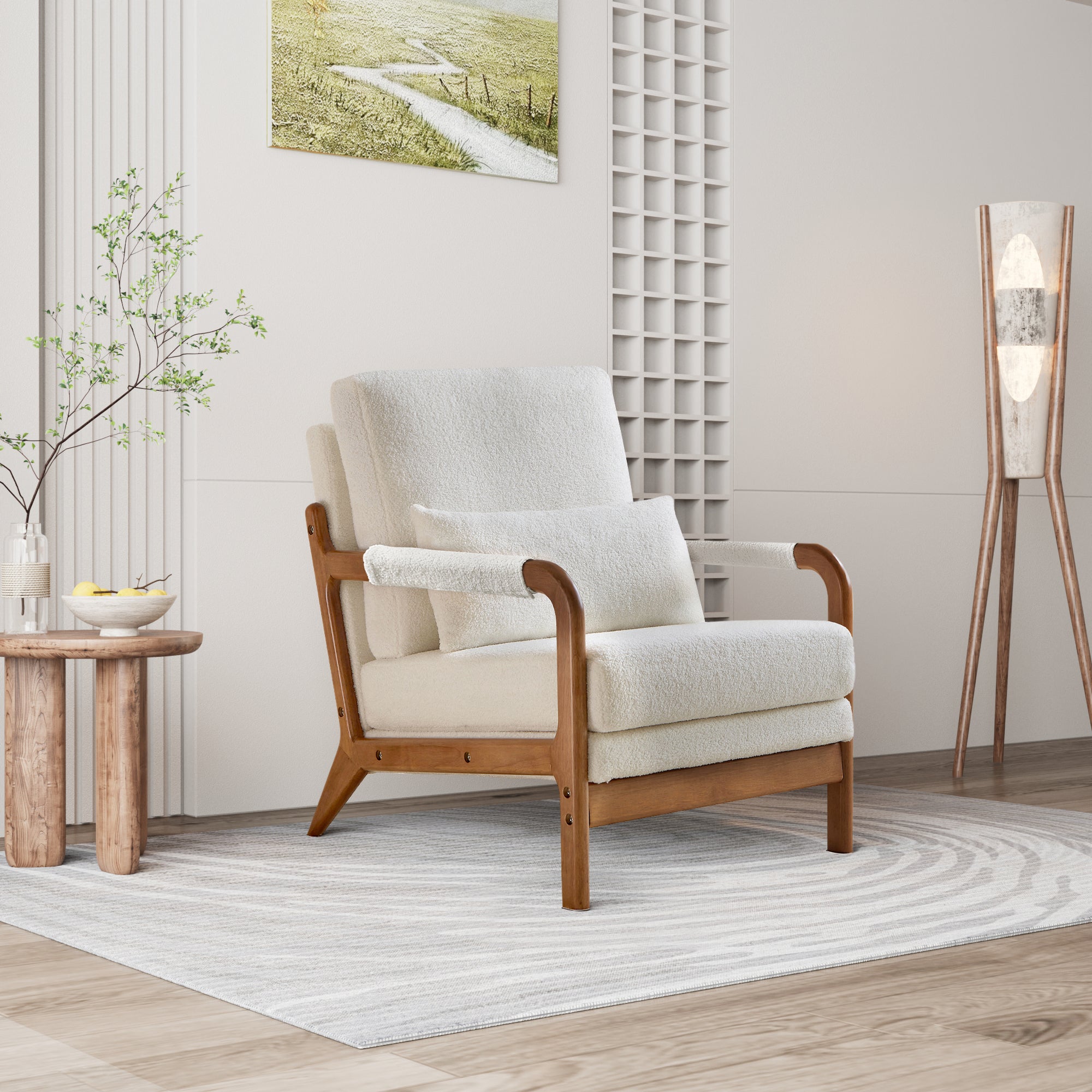 Modern Teddy Fabric Accent Chair,Wood Frame Armchair for Living Room
