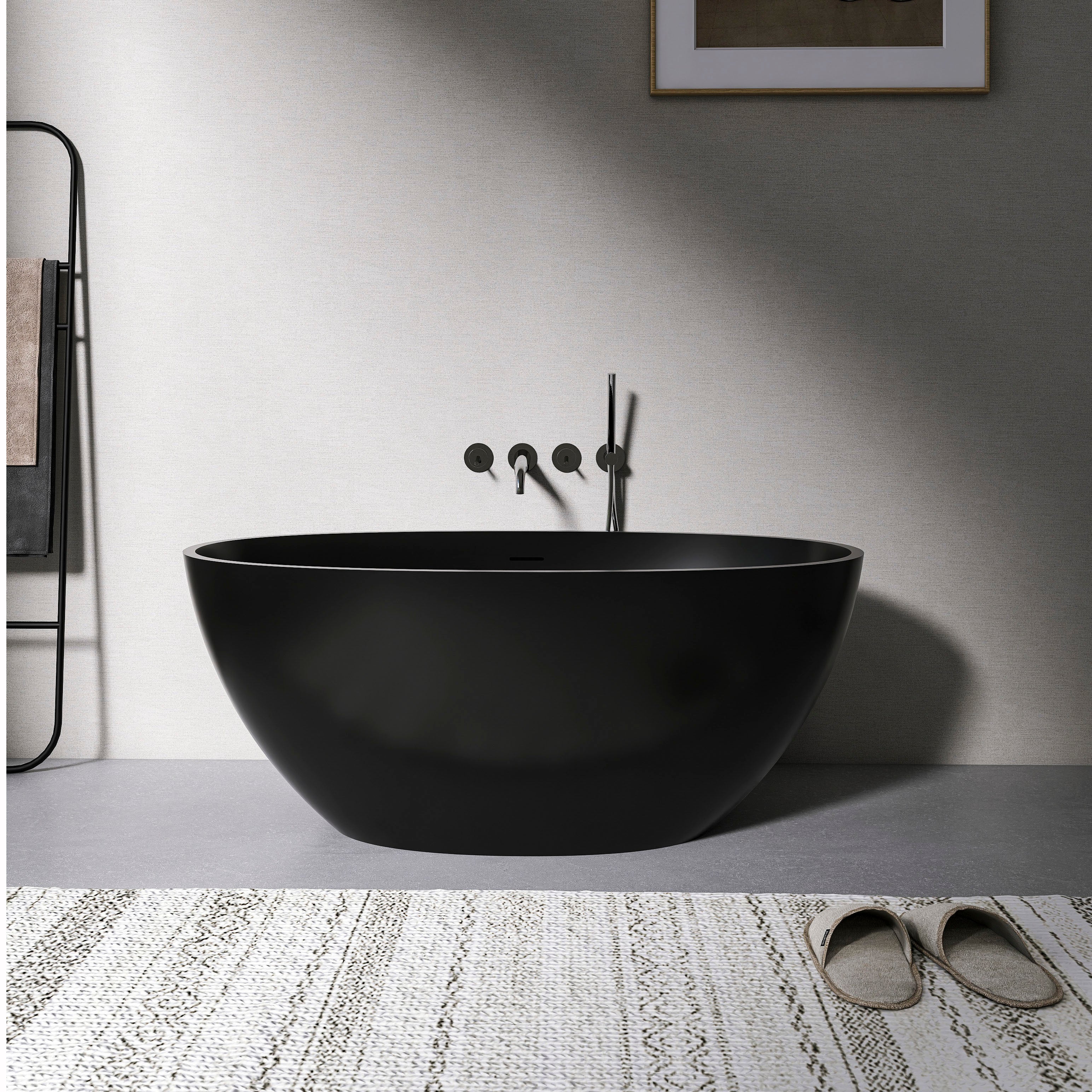 55-inch freestanding solid surface soaking bathtub, front view