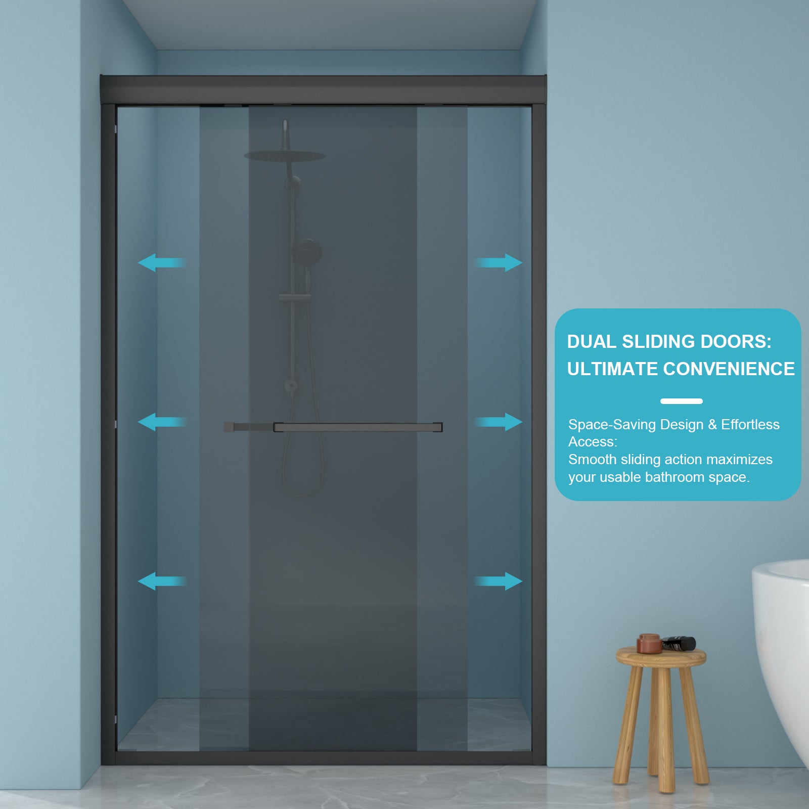 48 x 76 in Double Sliding Glass Shower Door - 48 x 76 in / Matte Black view 2