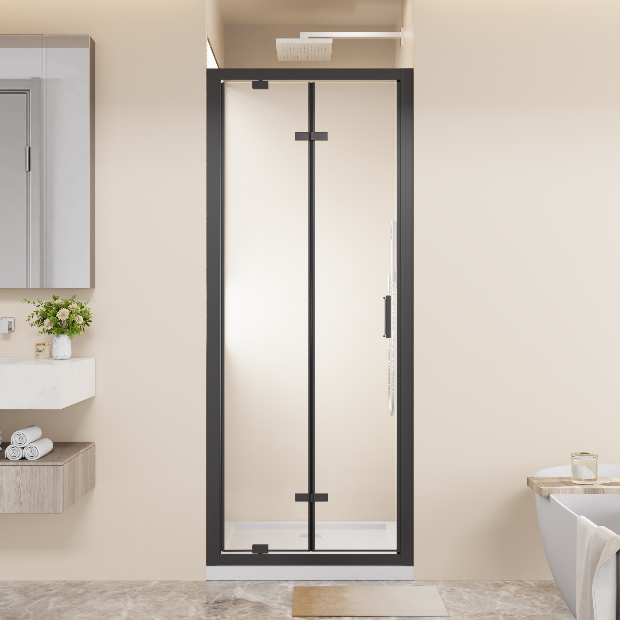 30-32 x 72 in Bifold Pivot Shower Door - 30 x 72 in / Matte Black view 3
