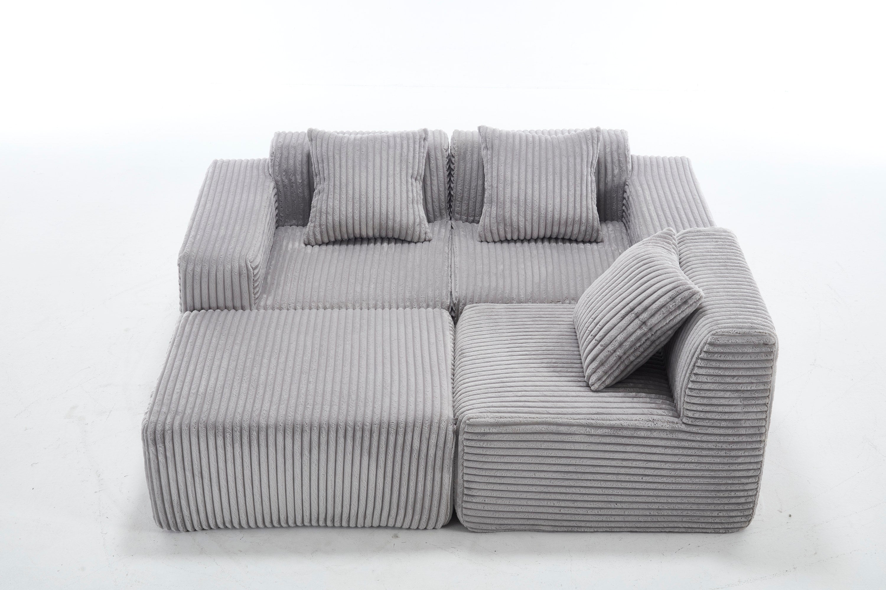 Modern Minimalist Modular Sectional Sofa,  L-Shape Upholstered Cloud Couch with Deep Seats, Right Facing Chaise for Living Room-Light Gray