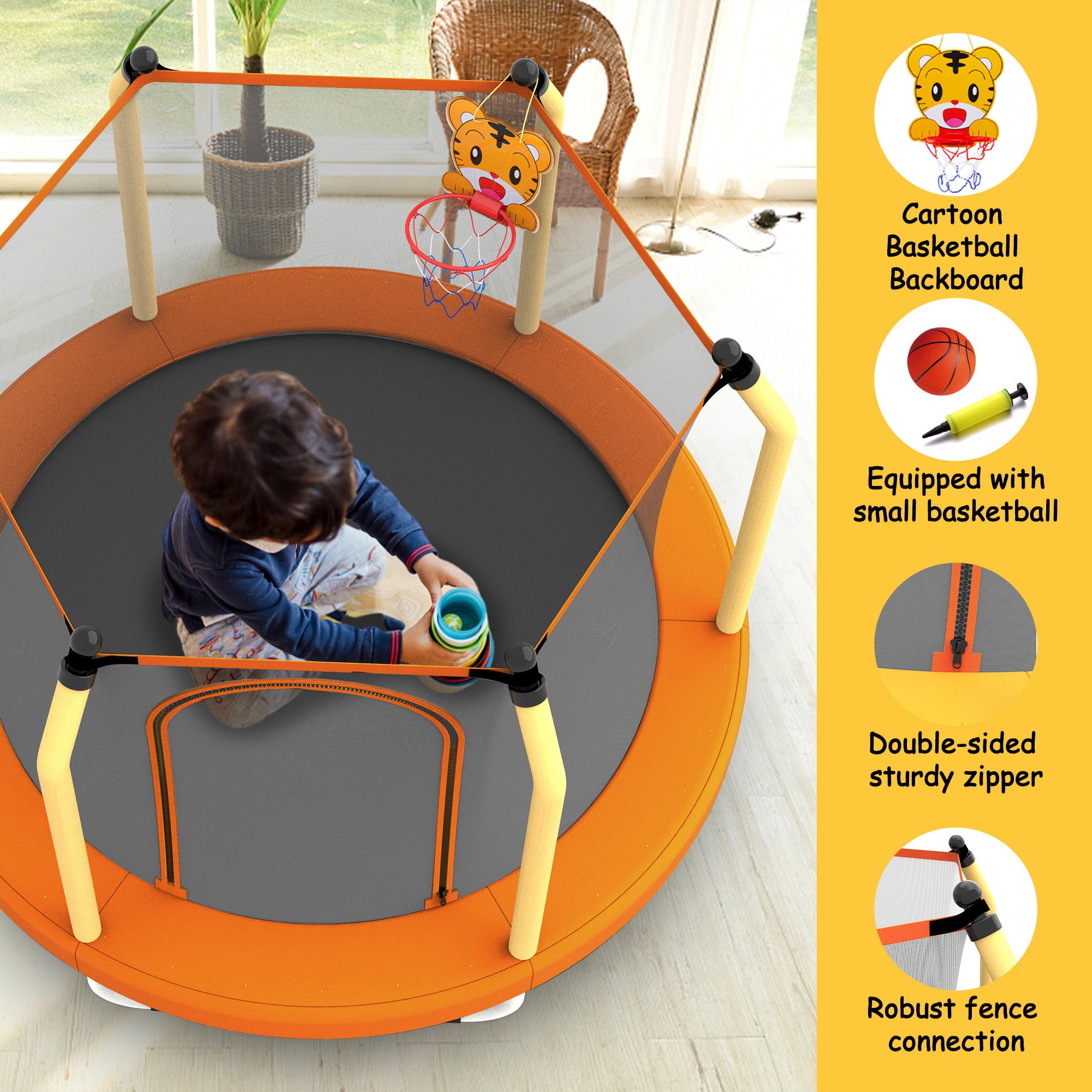 55-inch Trampoline for Kids Indoor & Outdoor Small Toddler Trampoline with Basketball Hoop