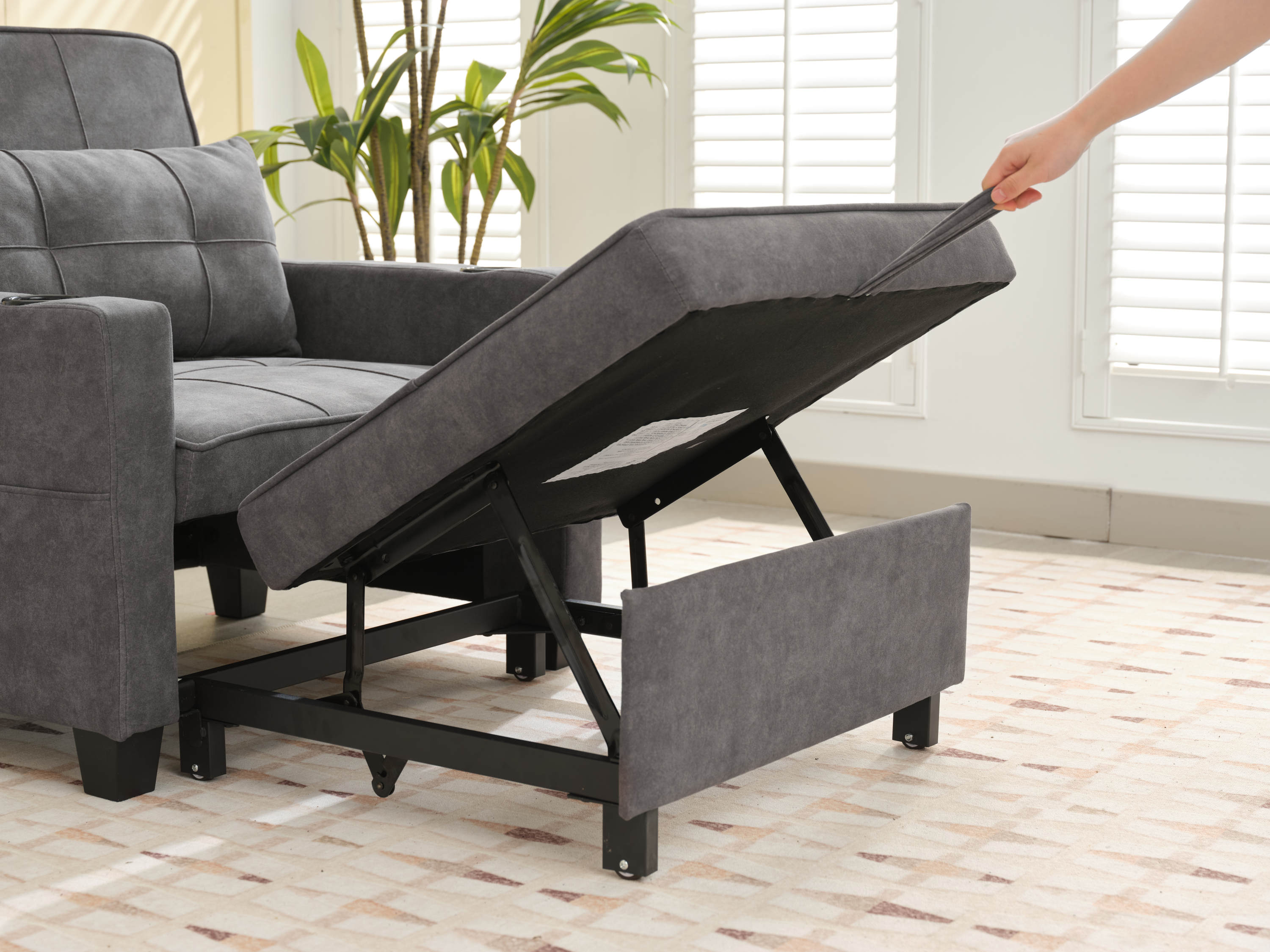 Futon Chair Bed Convertible Chair 3-in-1 Pull Out Sleeper Chair Beds with USB Ports,Wear-resistant and Anti-scratch, Armchair Bed Sleeper for Living Room (Dark Grey Scratch Cloth)