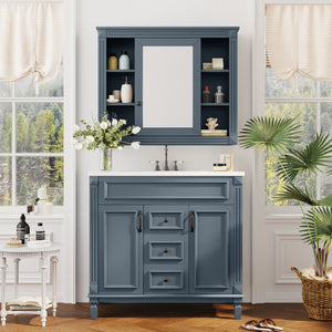 36-inch royal blue modern bathroom vanity with single top sink, front view