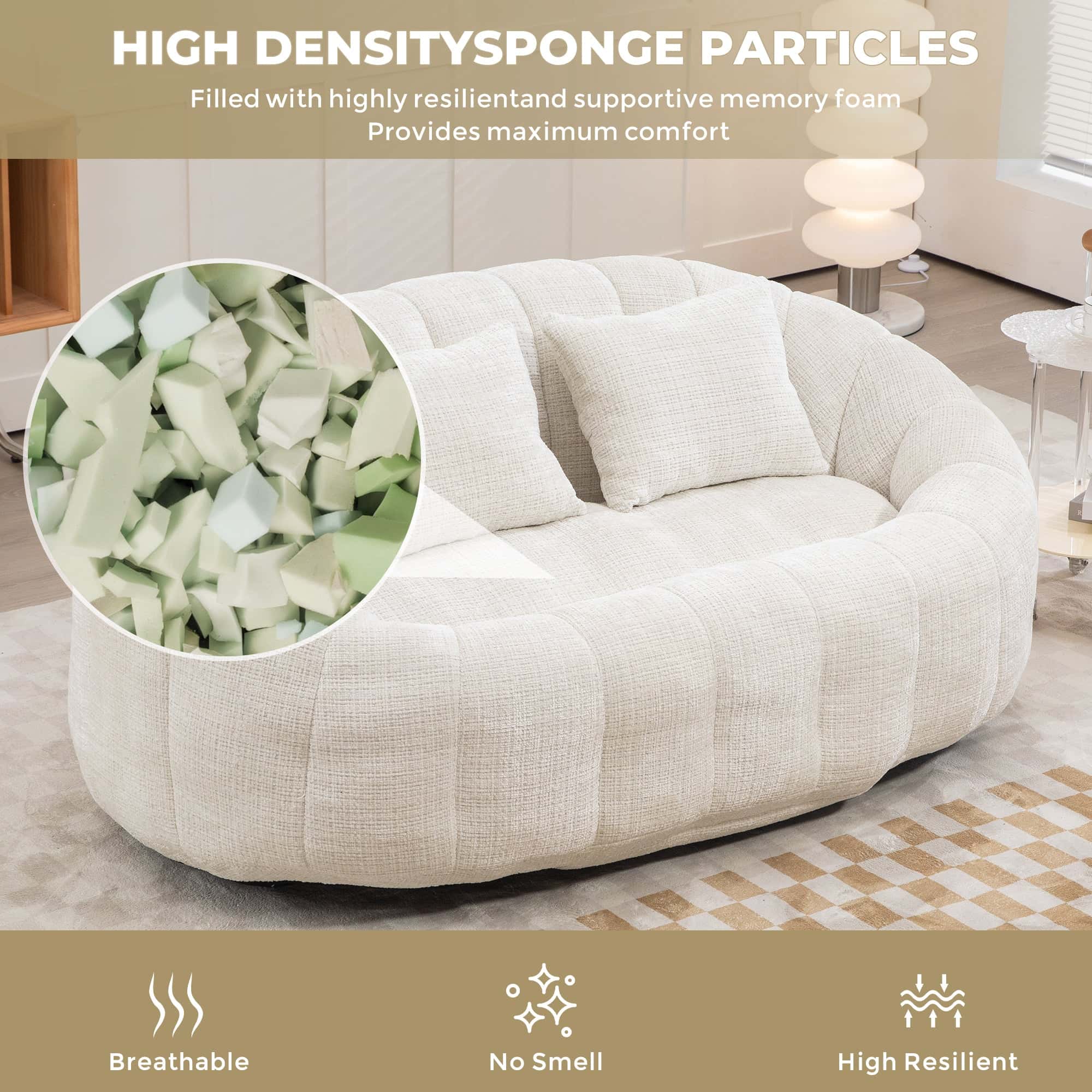 COOLMORE Bean Bag sofa Lazy Sofa Durable Comfort Lounger High Back Bean Bag Chair Couch for Adults and Kids, Indoor & Outdoor, Accent Floor Soft Lounge Chair  (Beige chenille)
