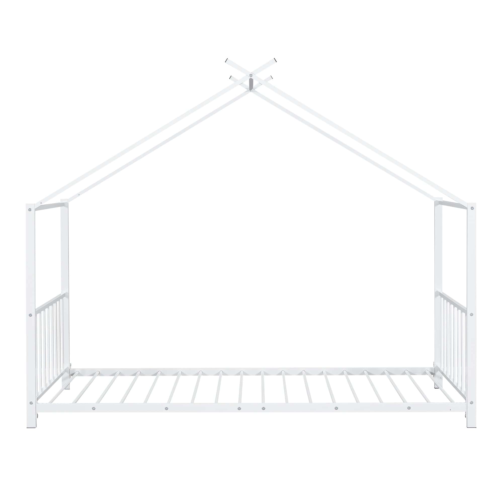 Twin Size Metal House Platform Bed, White