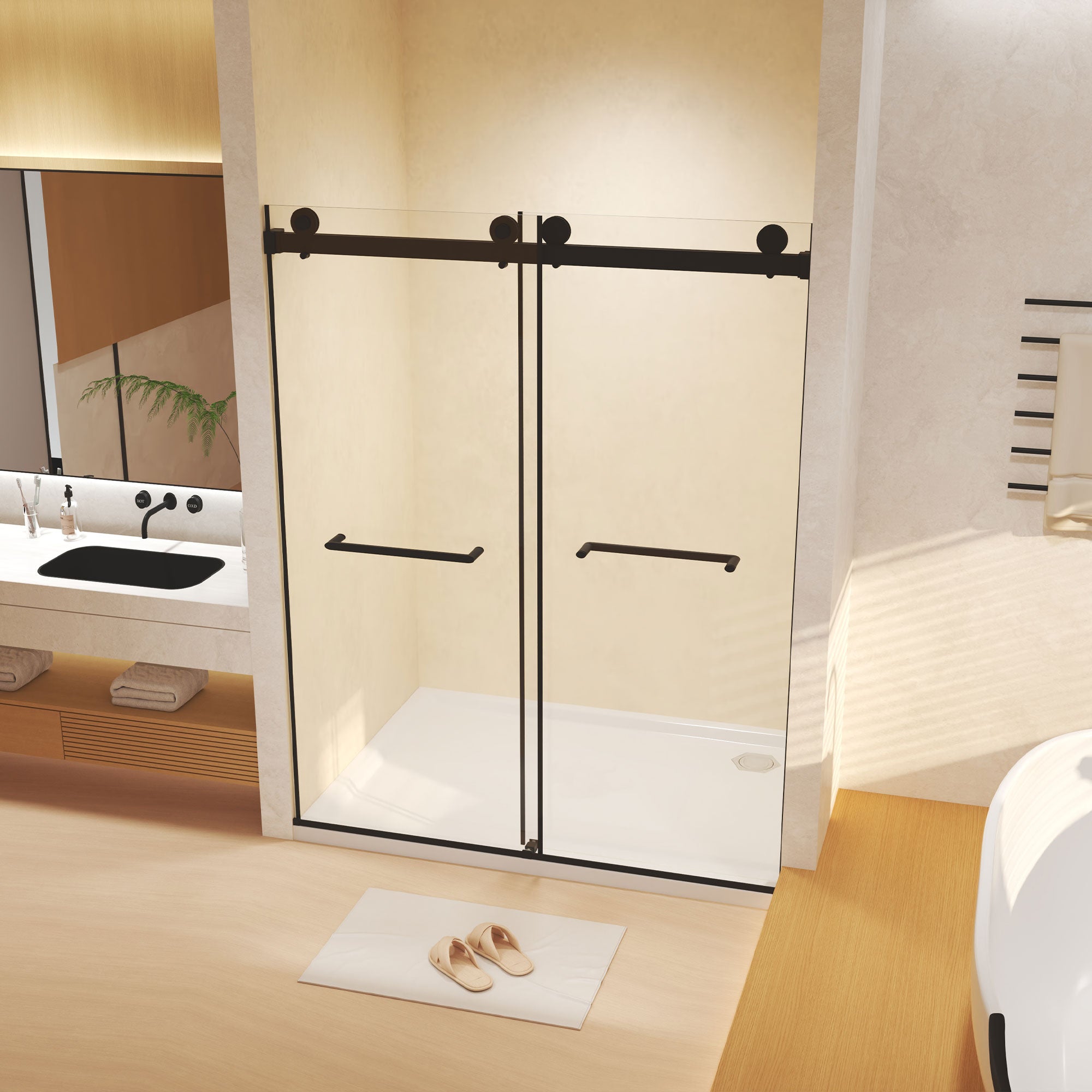 44-48 x 74 in Frameless Double Sliding Shower Door - 44-48 x 74 in / Matte Black view 3