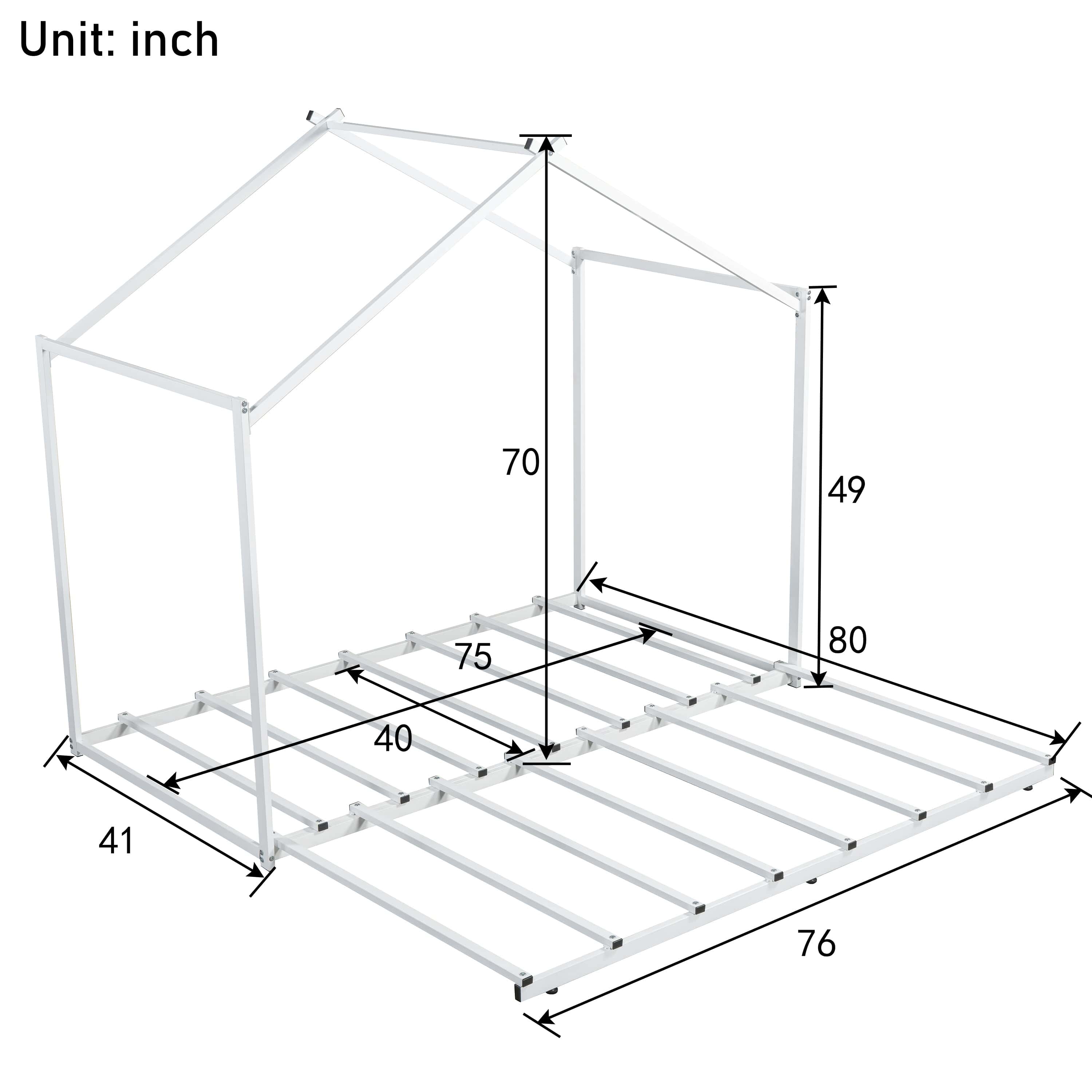 Metal Twin Size House Platform Bed with Trundle, White