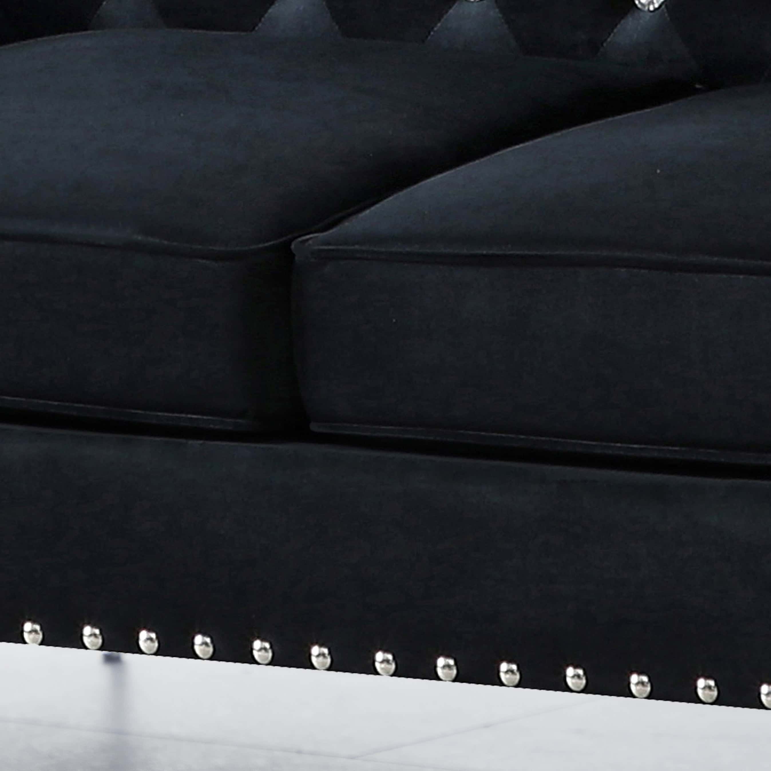 82.3" Width Modern Velvet Sofa Jeweled Buttons Tufted Square Arm Couch Black,2 Pillows Included