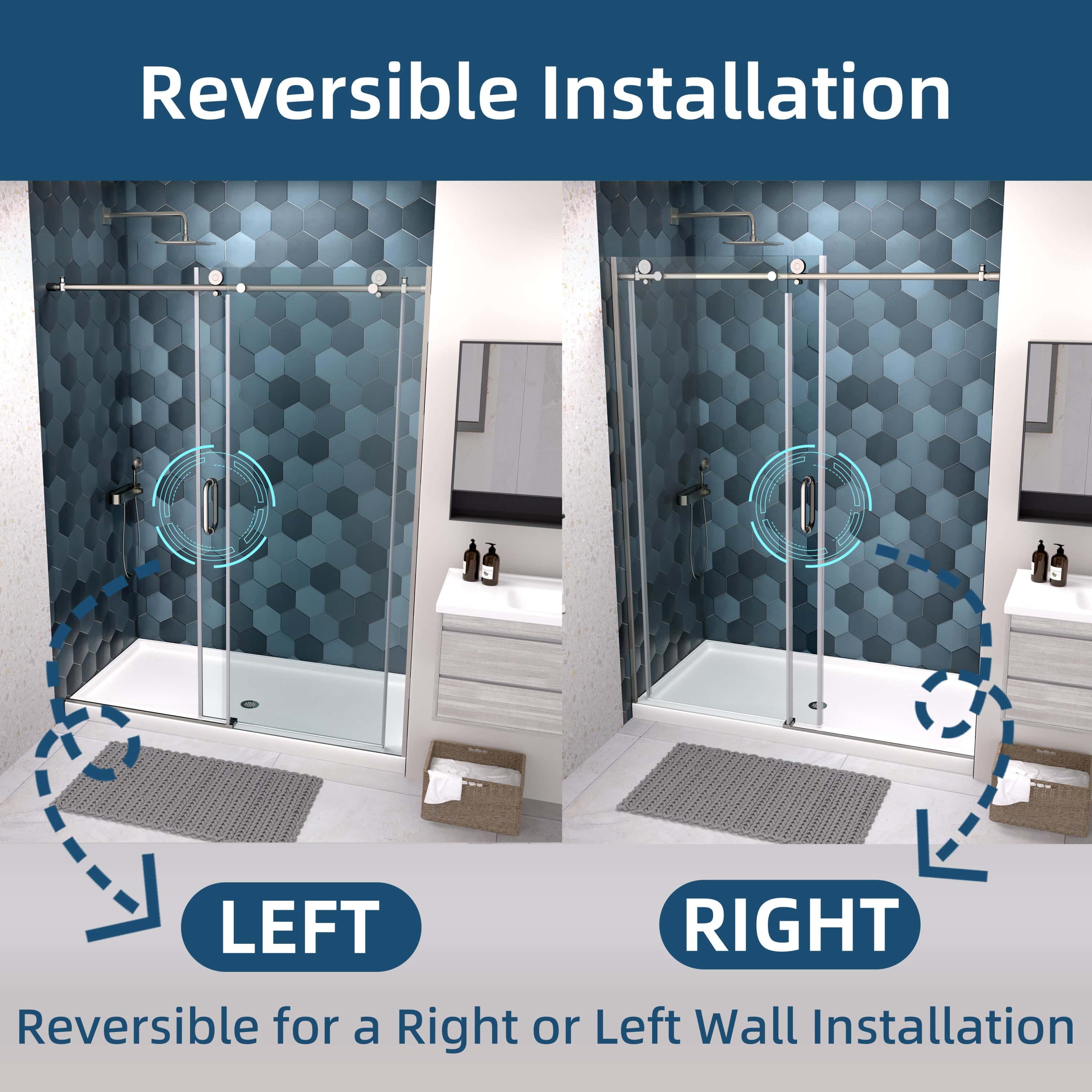 56-60"W x 74"H Glass shower door, sliding door, with 5/16" tempered glass