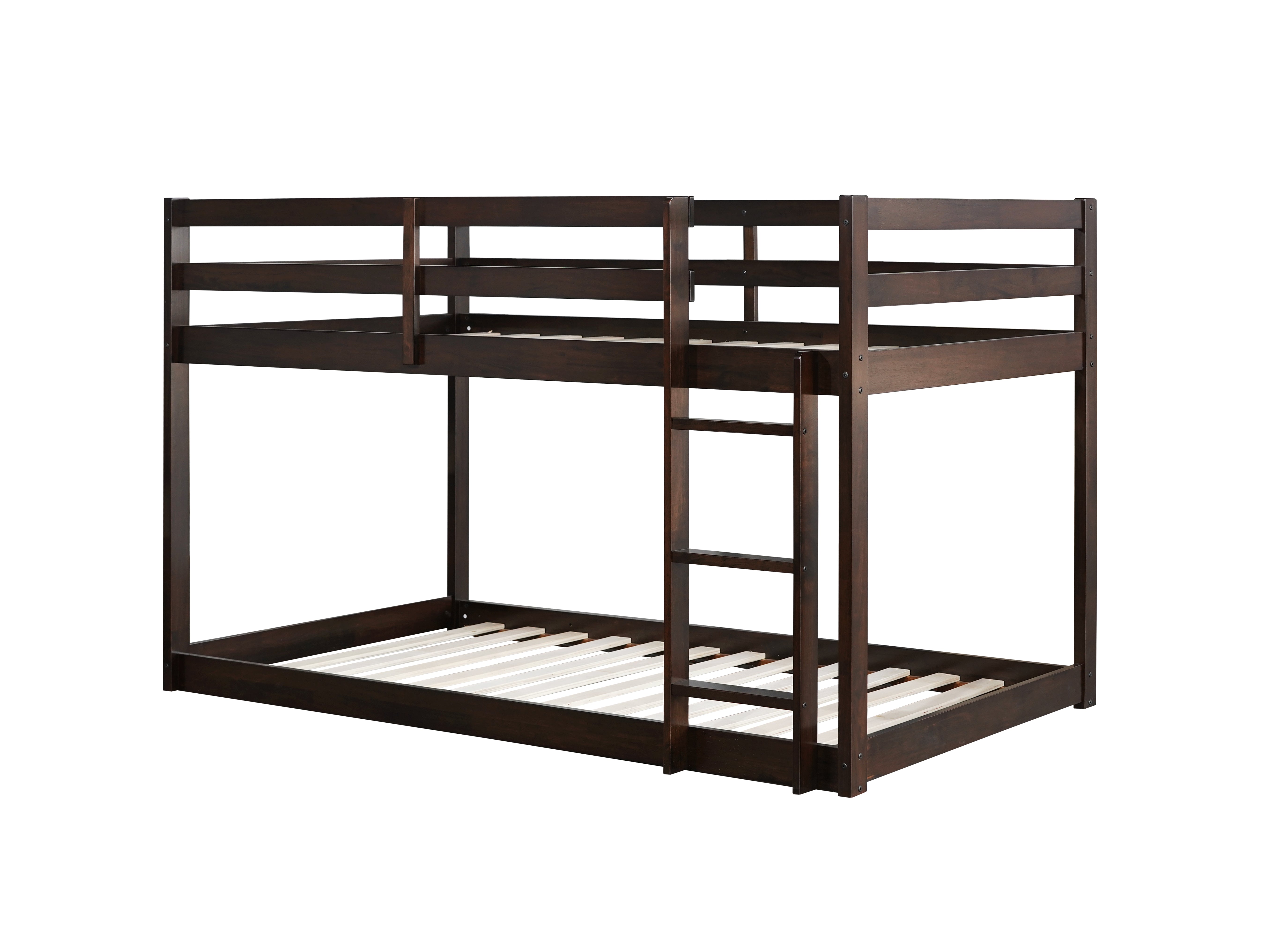 Twin over twin espresso bunk bed strengthened slat platform detail