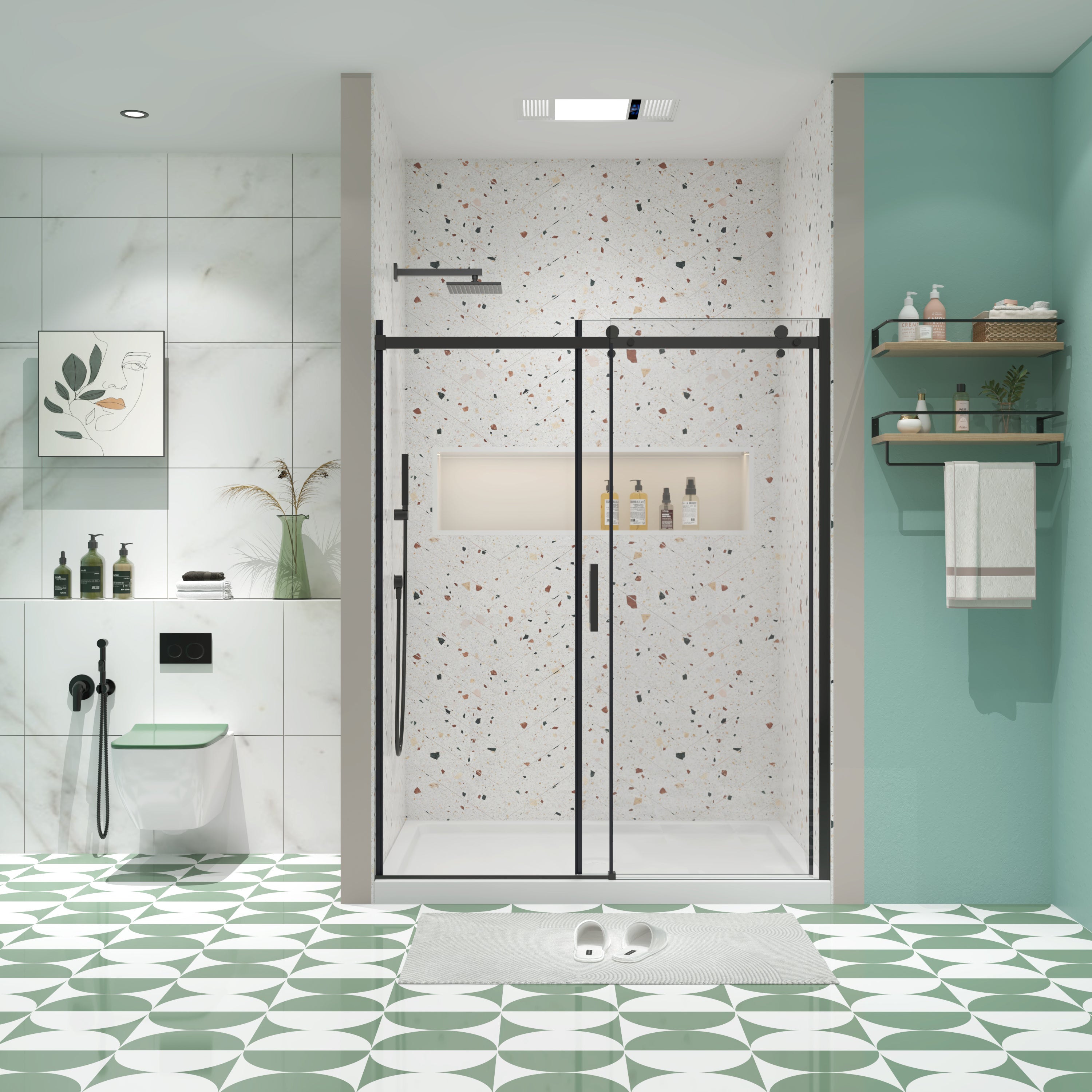 46-48 x 74 in Matte Black Sliding Shower Door - 46-48 x 74 in / Matte Black view 2