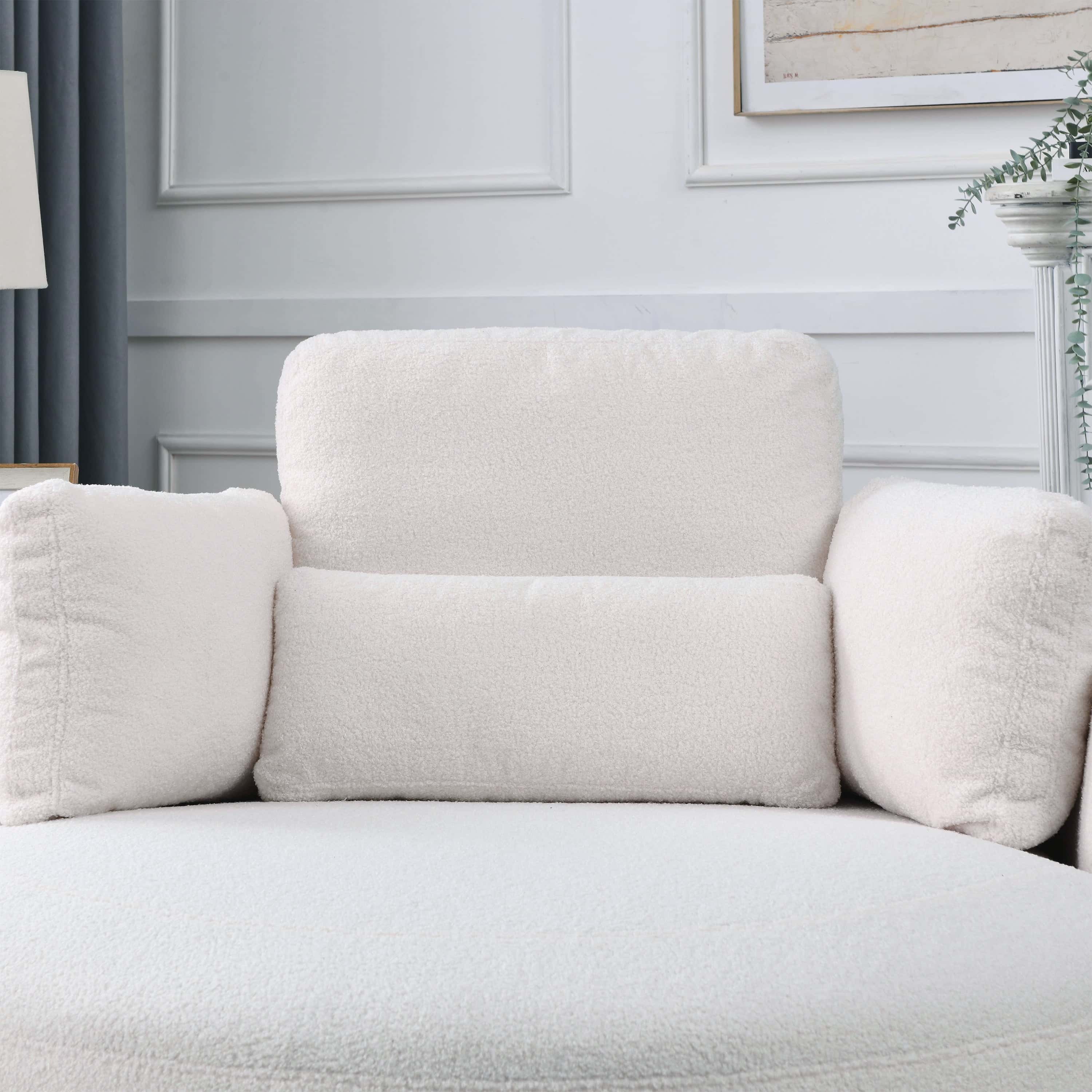 Welike Swivel Accent Barrel Modern Sofa Lounge Club Big Round Chair with Storage Ottoman Linen Fabric for Living Room Hotel with Pillows,Teddy White (Ivory)