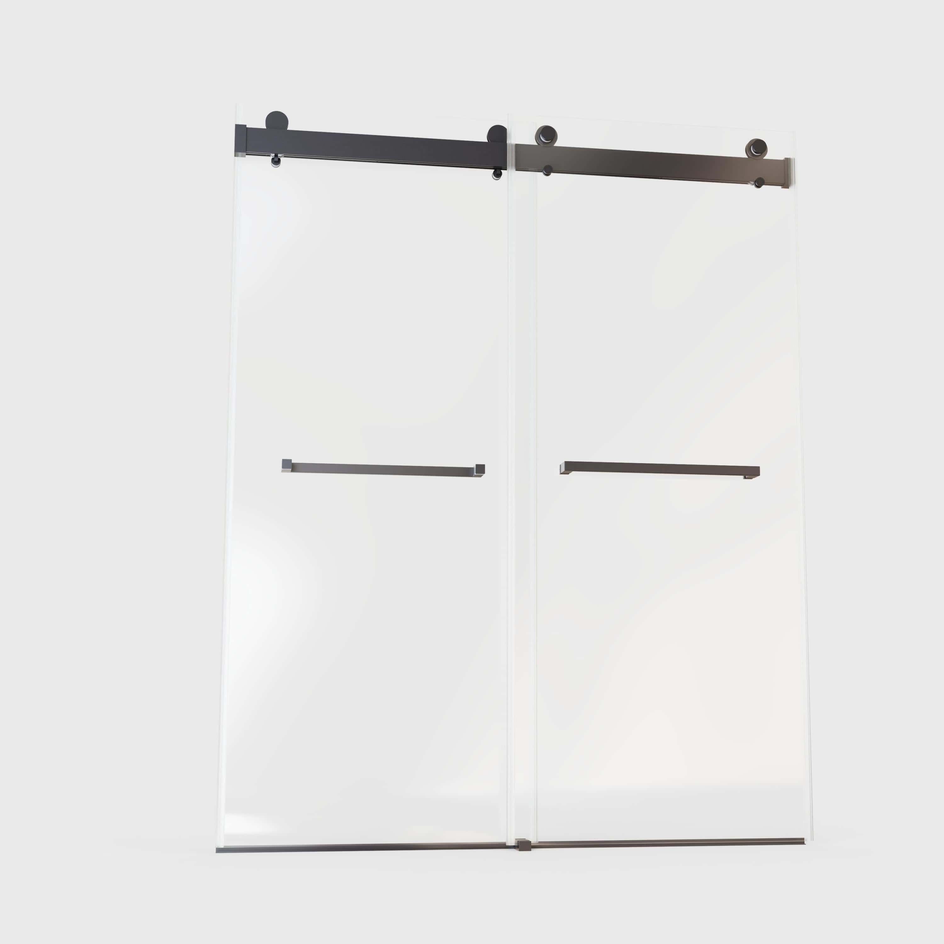 56-60" W x 76"H  Frameless Double Sliding Soft-Close Shower Door in Matte Black,3/8 inches (10mm) Thick SGCC Tempered Glass  Door