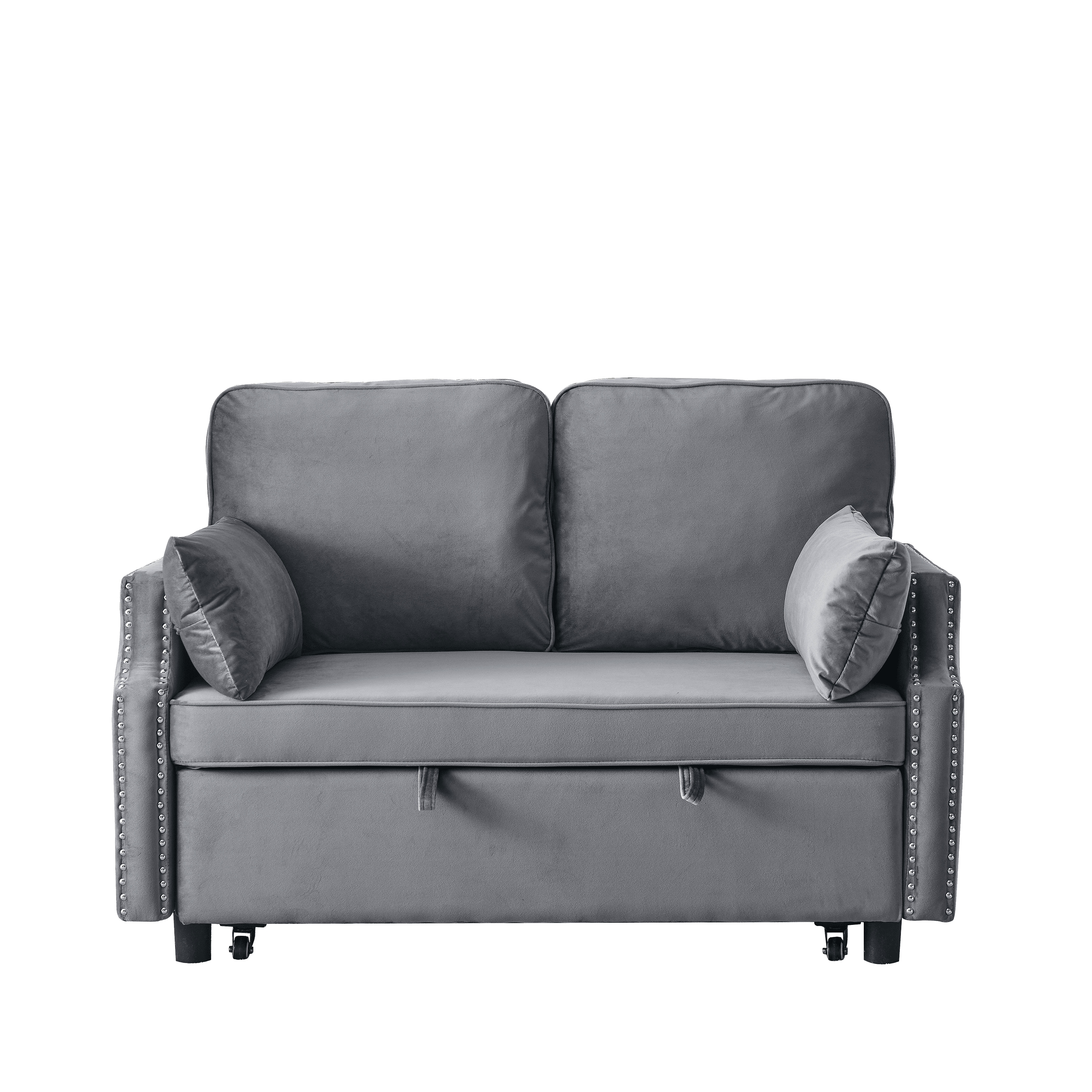 50" Velvet Upholstered Sleeper Sofa bed with Side Storage Pockets, Nailhead Design, 2-Seater Sofa with 2 Pillows and removeable Backrest Pull-out Sofa Bed for Small Spaces in Living Rooms, Apartm