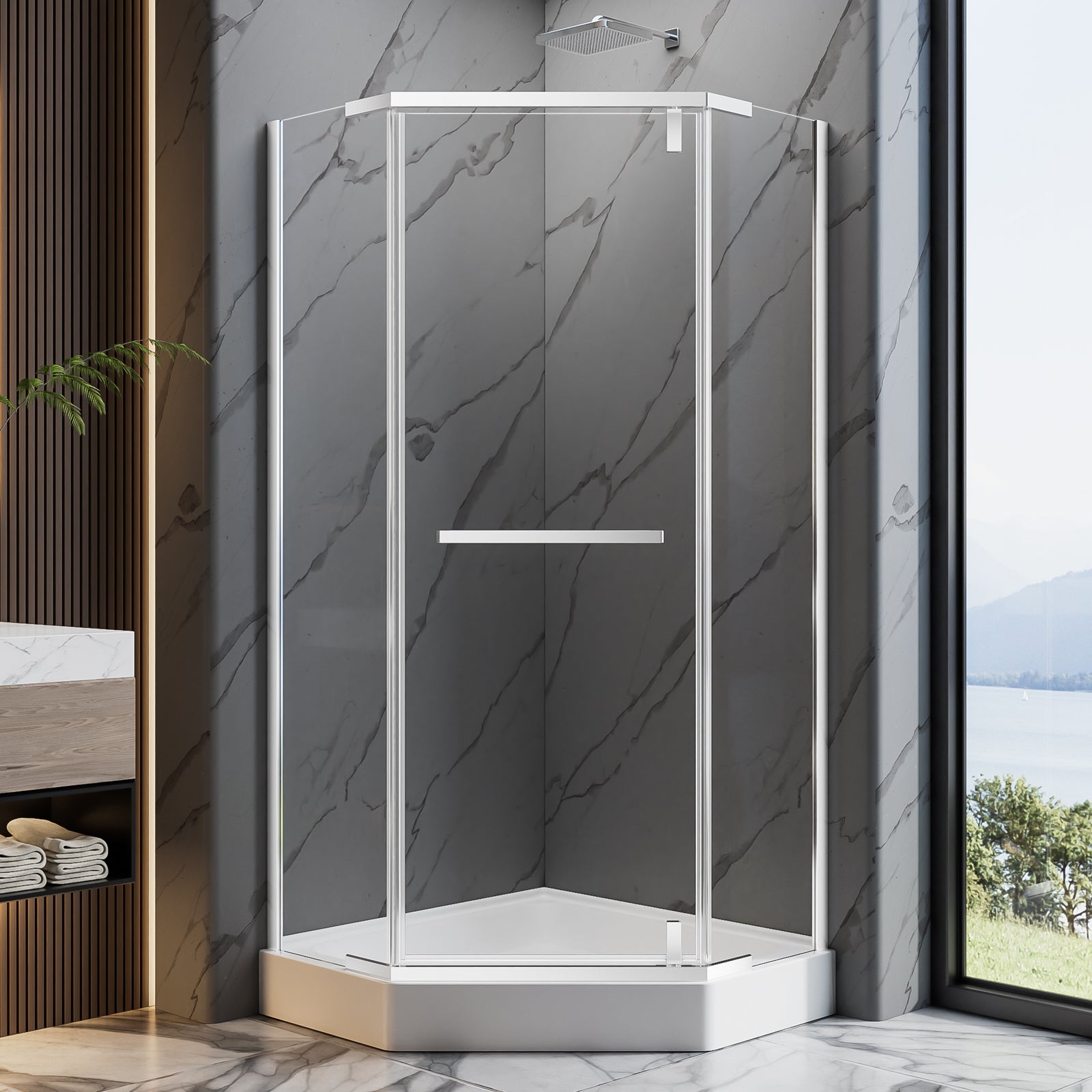 36 x 36 x 72 in Neo-Angle Shower Door - 36 x 36 x 72 in / Clear Glass / Chrome view 2