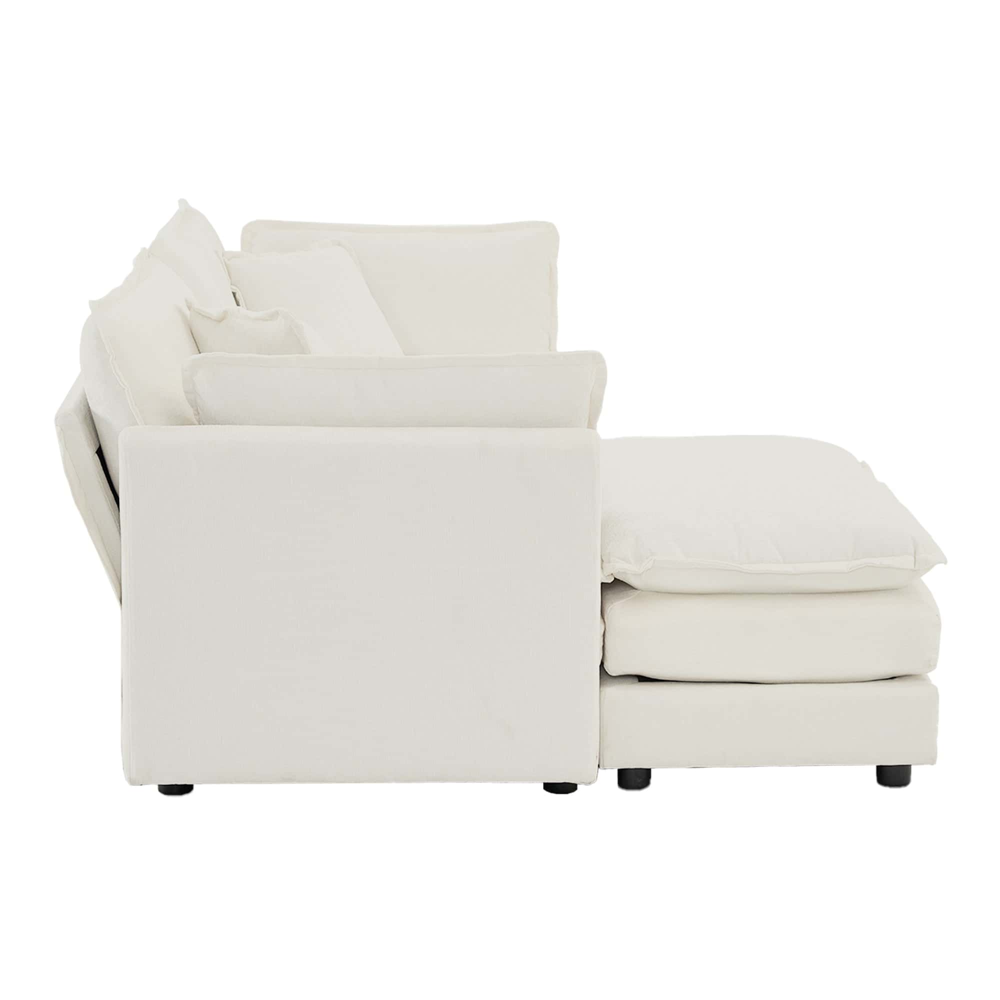 Chenille Two-Seater Sofa with 1 Footrest, 2 Seater L-Shaped Sectional with Ottoman,Loveseat with Ottoman for Small Living Space,White Chenille