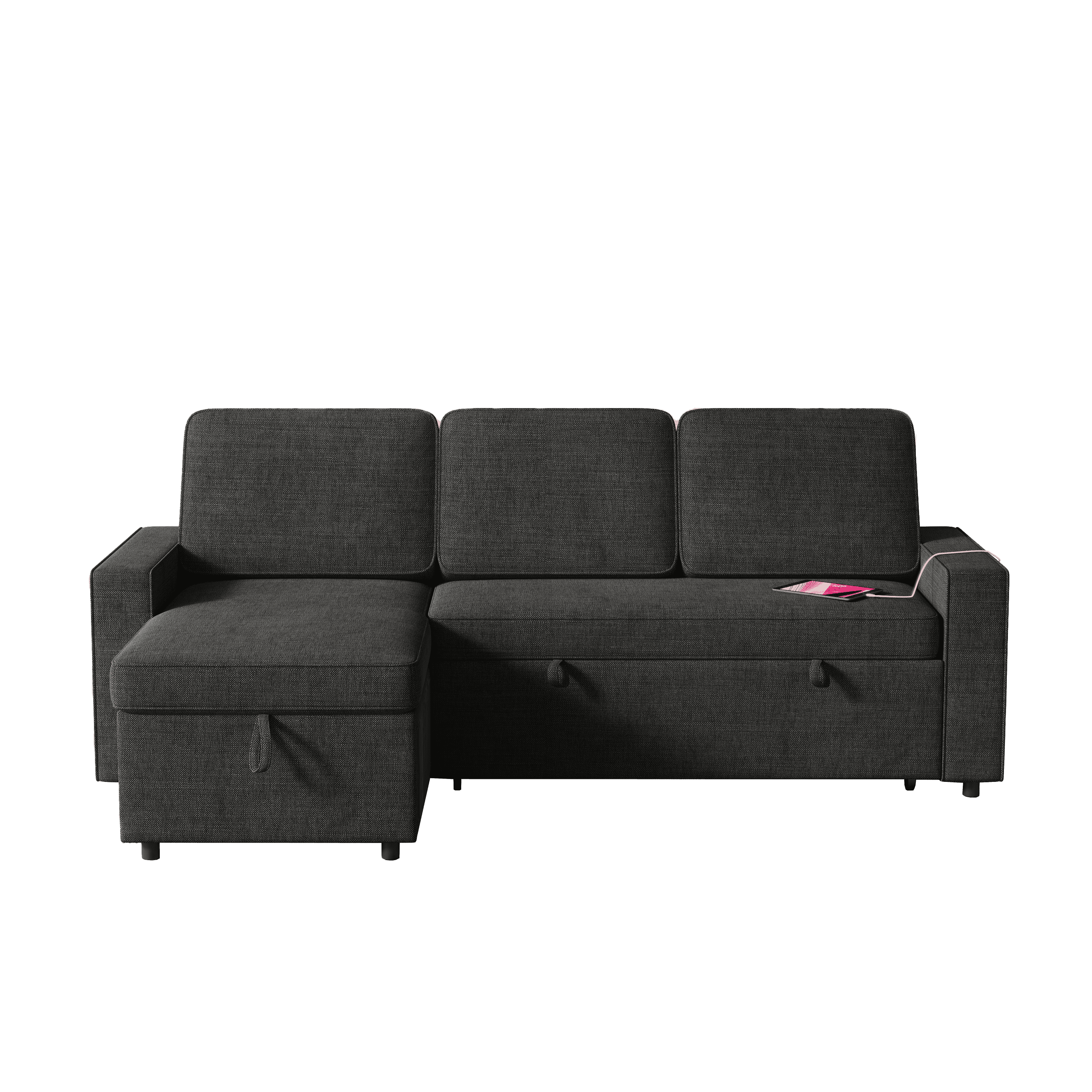 85.8" Pull Out Sleeper Sofa L-Shaped Couch Convertible Sofa Bed with Storage Chaise And Storage Racks,With USB Port And T-pyce Port